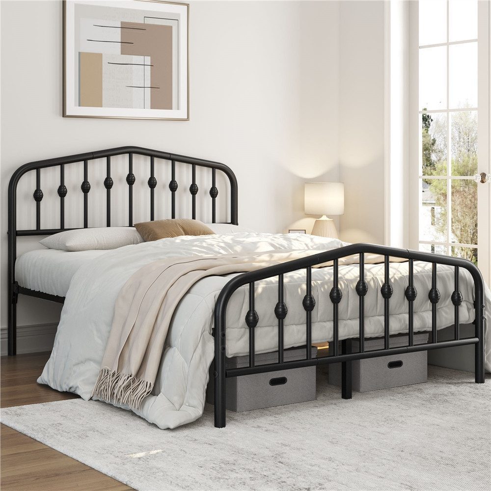 Yaheetech Metallbett 90-160cm (B), Bettrahmen Vintage Bettgestell mit kronenförmigem Kopfteil