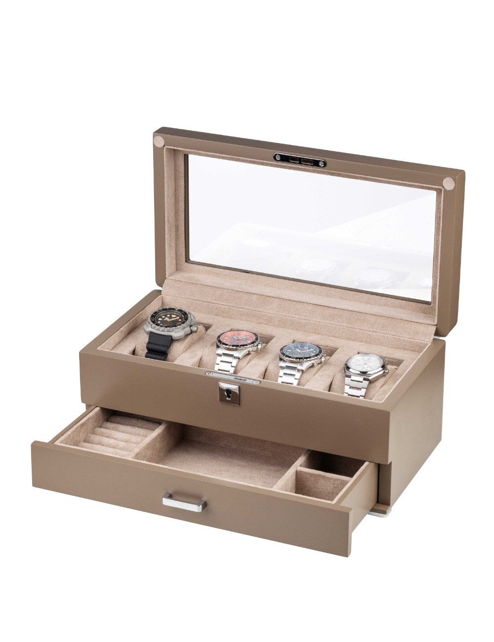 Rothenschild Uhrenbox Rothenschild RS-3421-4-TA-TAN Uhrenbox braun [4] mit beigem Samt + Sch