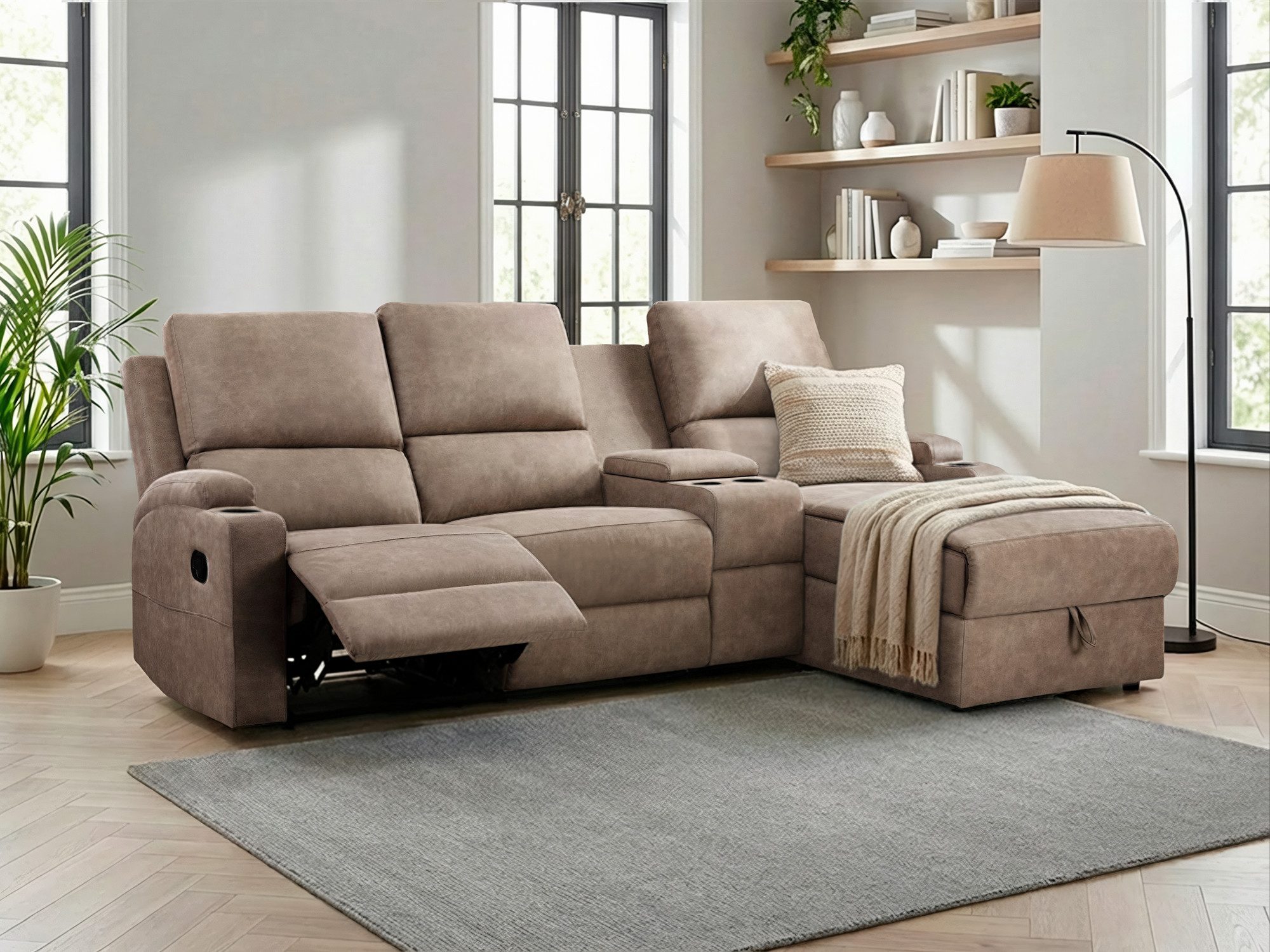 OTTO home Ecksofa NAPORI Multimediasofa, 3er Kinosessel XXL, L-Form, 3 Bezugsstoffe, Kinosofa mit Relaxfunktion, Getränkehalter, Staufach und Staukasten