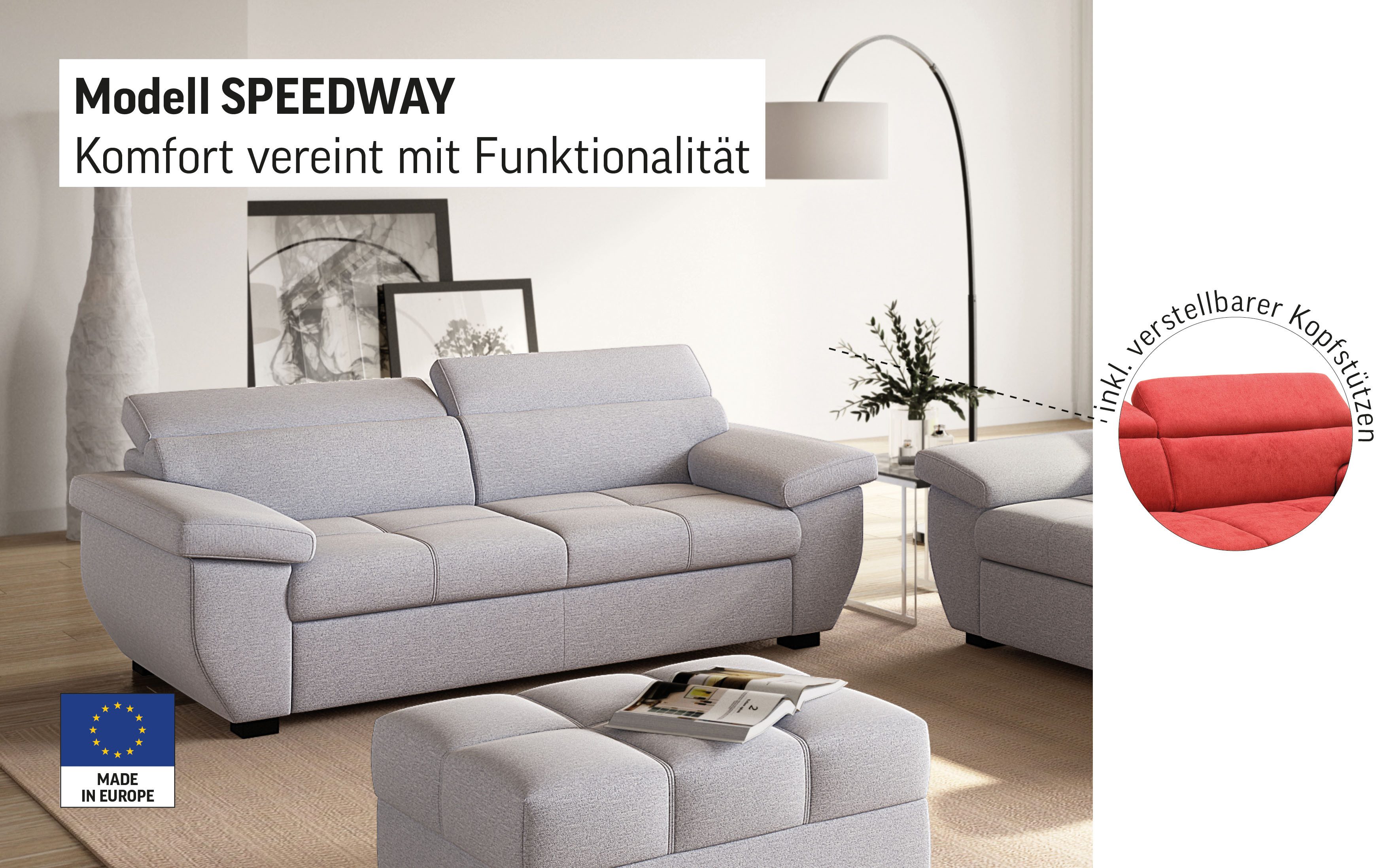 COTTA 2,5-Sitzer Speedway, Big-Sofa mit Kopfteilverstellung günstig online kaufen