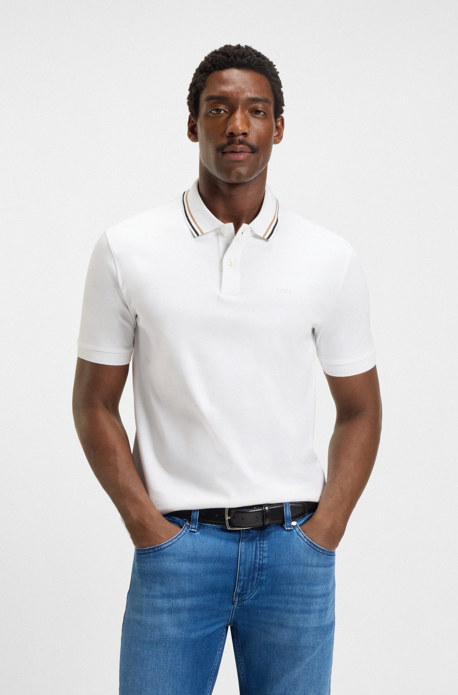 BOSS Penrose 38 aus Baumwolle mit gestreiftem Kragen, slim fit
