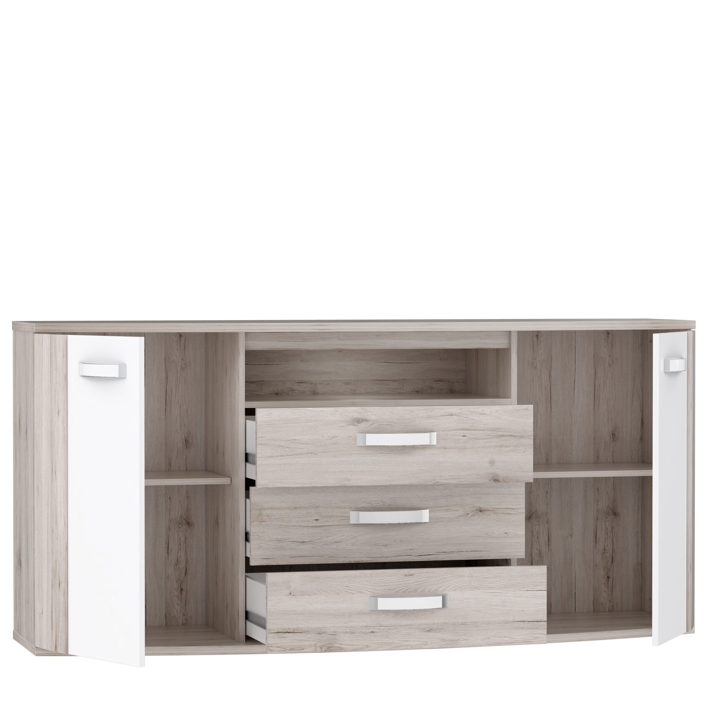 freiraum Hochkommode Rondino, in beige,braun,weiß - 169,6x81,5x47,5cm (BxHxT)