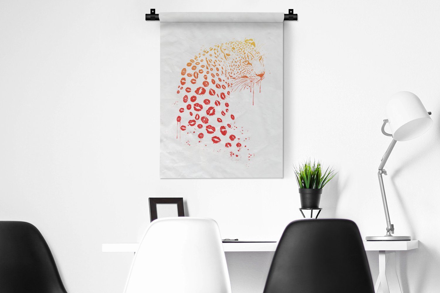 - Wanddekoobjekt MuchoWow Leopard der Wohnzimmer, Wand, Tapisserie, - - Tiere - an Deko Lippen für Schlafzimmer Rot Design,