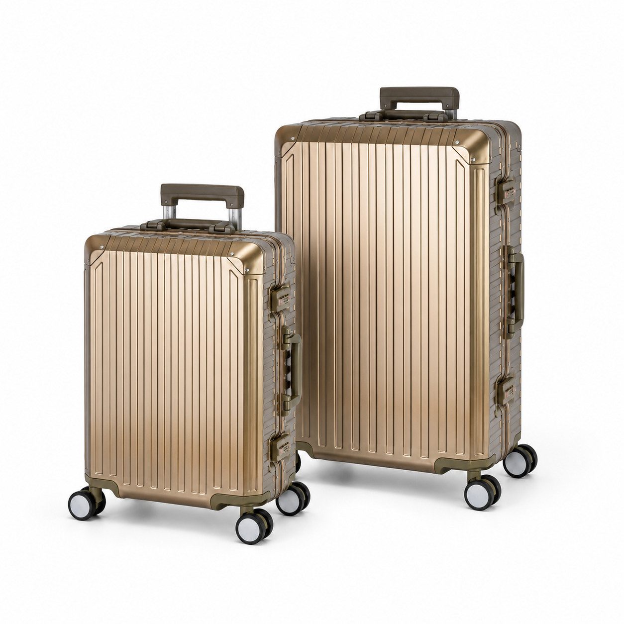 Travelhouse Kofferset 100% Aluminium Serie TOKYO verschieden Farben und Größen, 4 Rollen, (2 tlg., M+L), mit stabilem Aluminium-Gehäuse, mit verstärkten Ecken