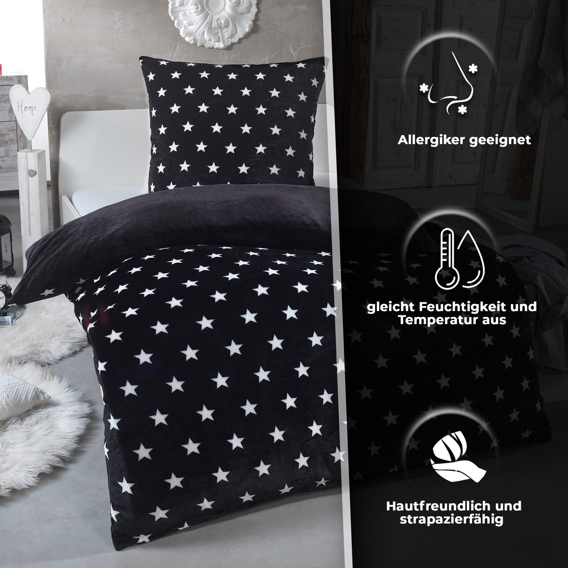 Malika Wendebettwäsche 135x200 + 80x80 cm Cashmere Touch Sterne Bettwäsche, günstig online kaufen