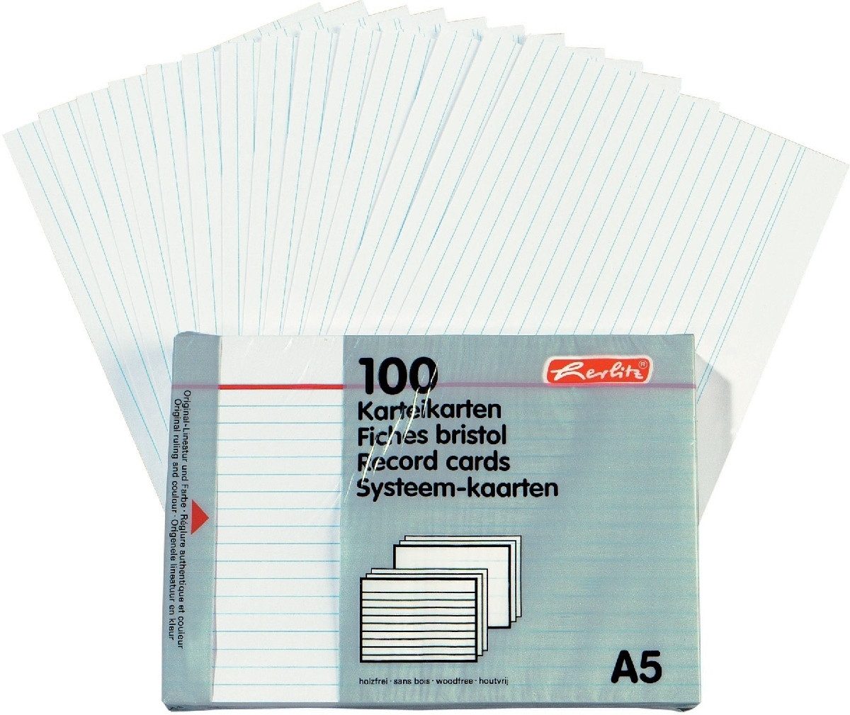 Herlitz Karteikarten Karteikarten A5 liniert weiß VE=100 Stück