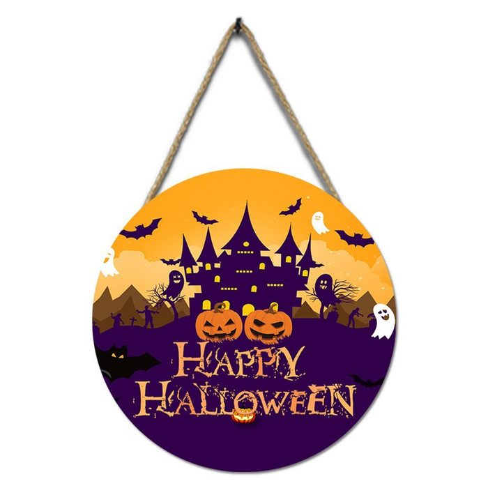 FeelGlad Hausnummer Halloween Zeichen hölzerne hängende runde lila Kürbis (1 St)