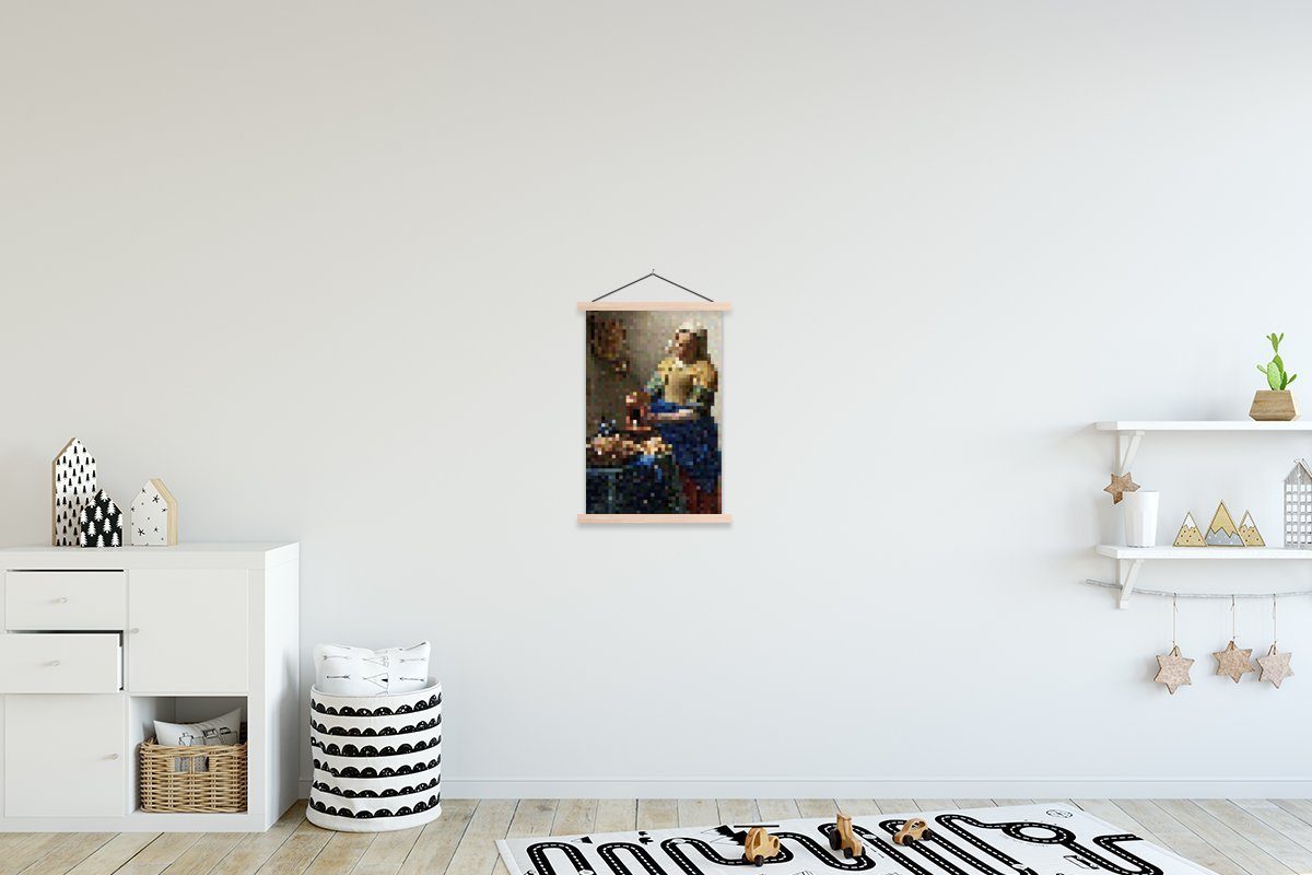 MuchoWow Poster Das Milchmädchen - Johannes Vermeer - Pixel, (1 St), Posterleiste, Textilposter für Wohnzimmer, Bilderleiste, Magnetisch