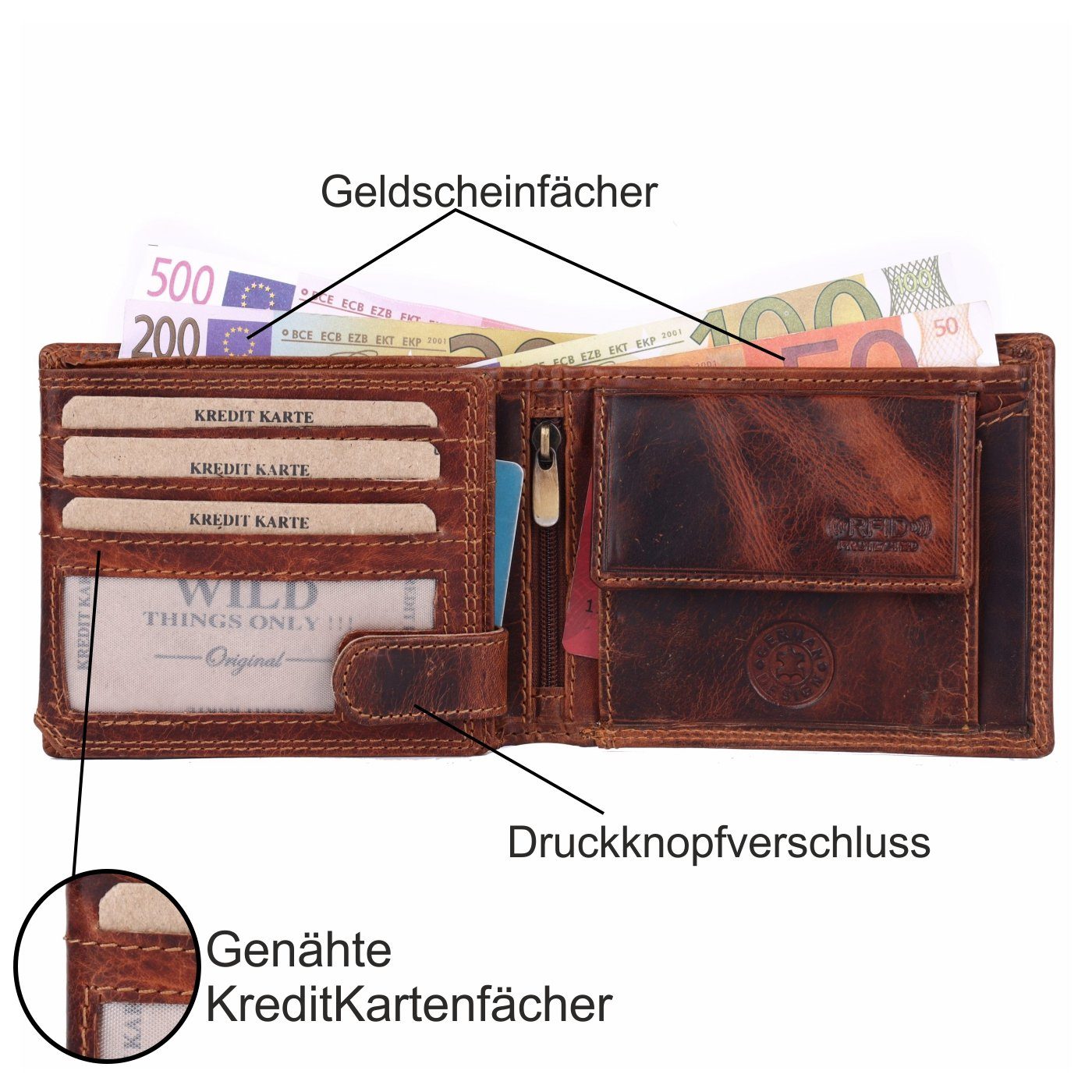 SHG Geldbörse Herren Leder Männerbörse Brieftasche RFID mit Portemonnaie, Münzfach Lederbörse Börse Schutz Büffelleder