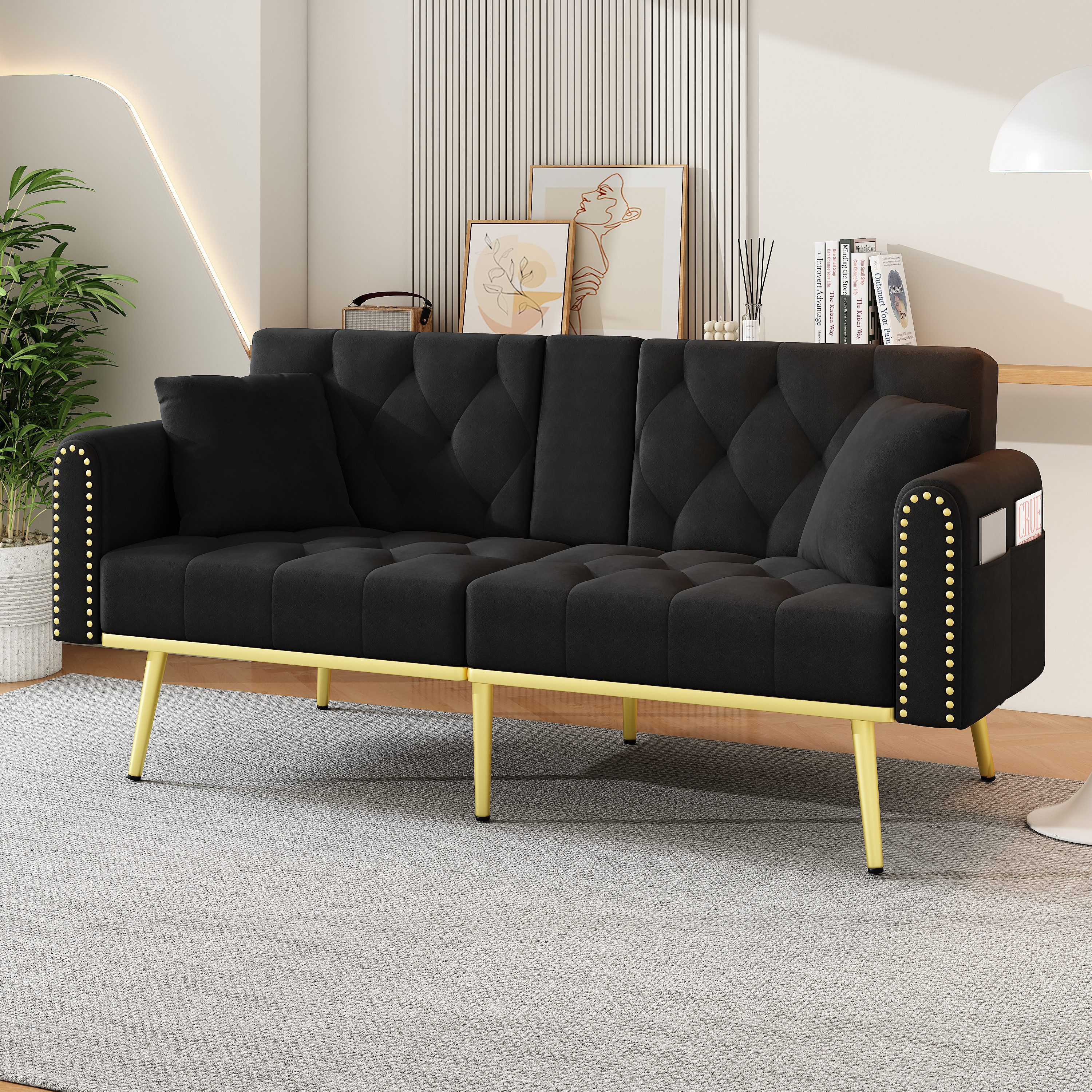 Merax Schlafsofa mit 3 verstellbaren Neigungswinkeln & ausklappbarer Liegef günstig online kaufen