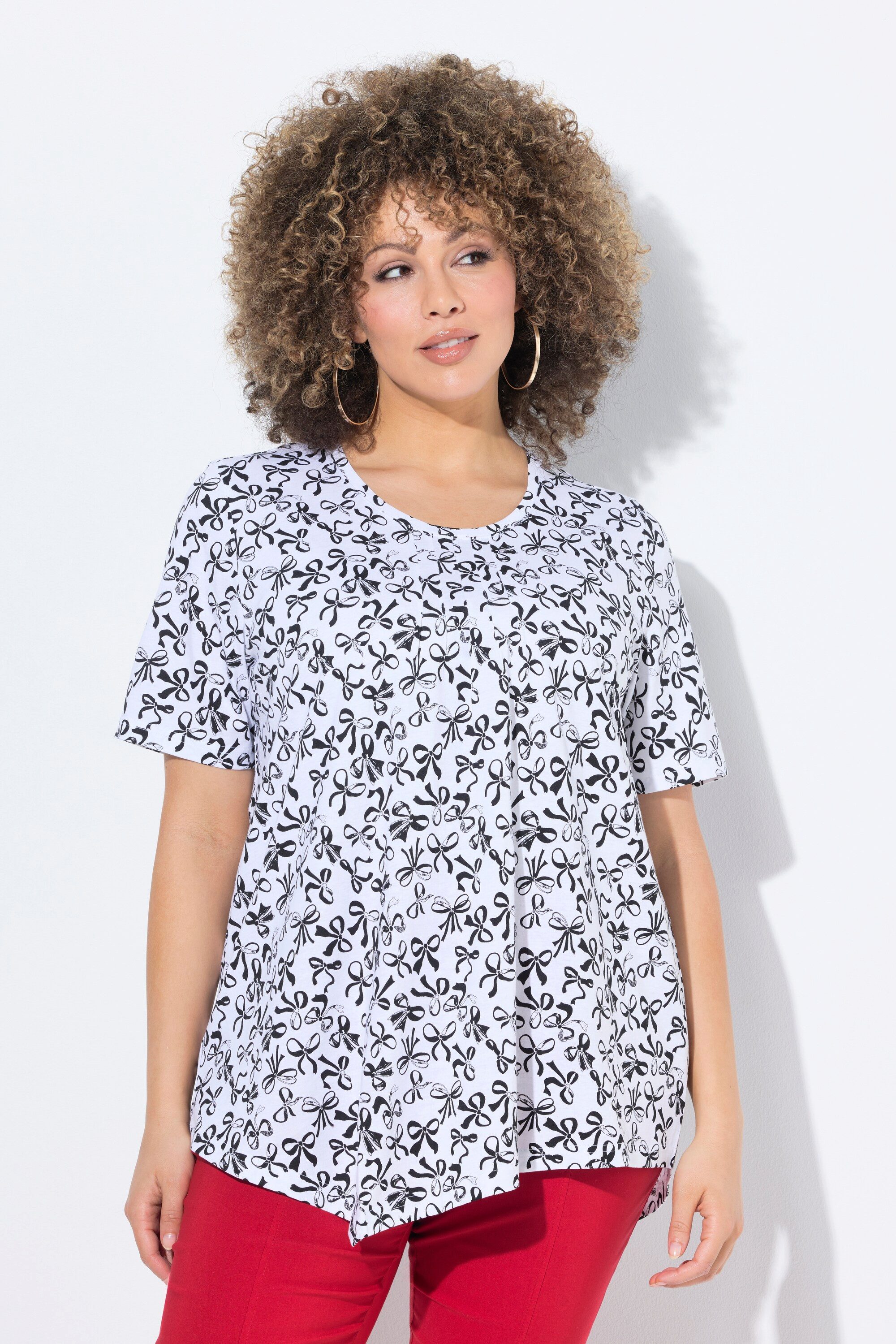 Ulla Popken T-Shirt T-Shirt Schleifen Biesen A-Linie Rundhals Halbarm günstig online kaufen