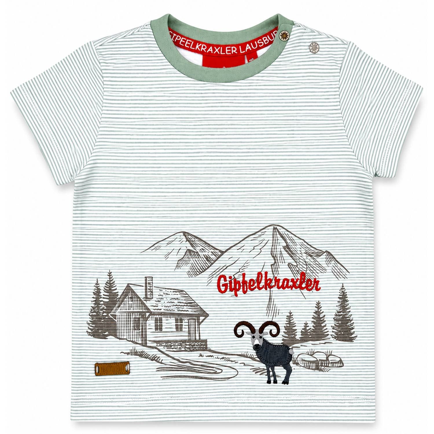 T-Shirt Jungen T-Shirt 'Alpen' 91718, Grün Weiß Gestreift