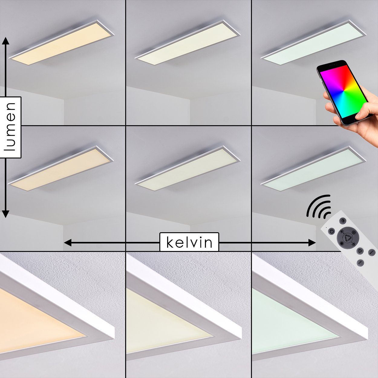»Vacil« Aluminiumin Smartphone-App, 3000-6000 dimmbare hofstein LED aus CCT o. RGB-Farbwechsel, Kelvin, Panel Panel Sprachsteuerung Weiß, Fernbedienung