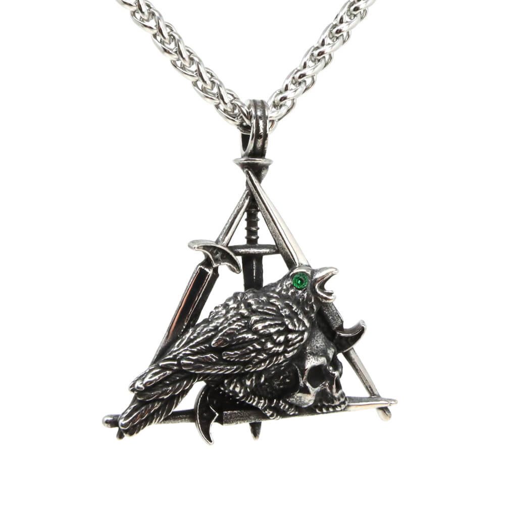 Kette mit Anhänger Lederkette Edelstahlkette 316L SCHWERT KRÄHE