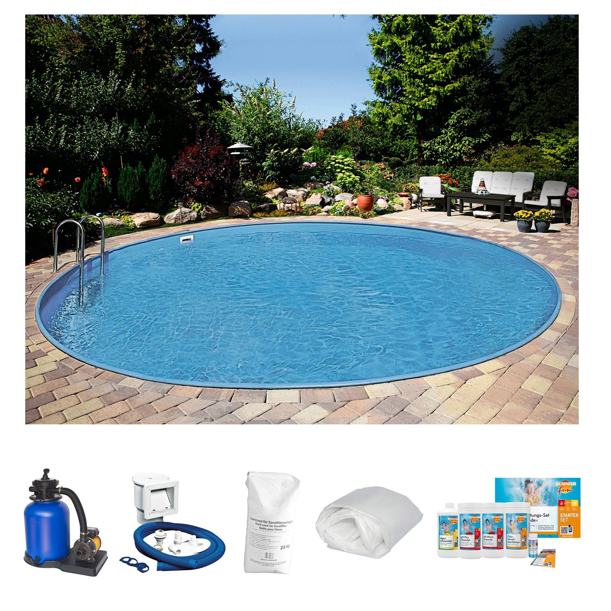 Clear Pool Rundpool PREMIUM IBIZA (Set, 6-tlg), inkl. umfangreichem Zubehör in verschiedeneren Größen