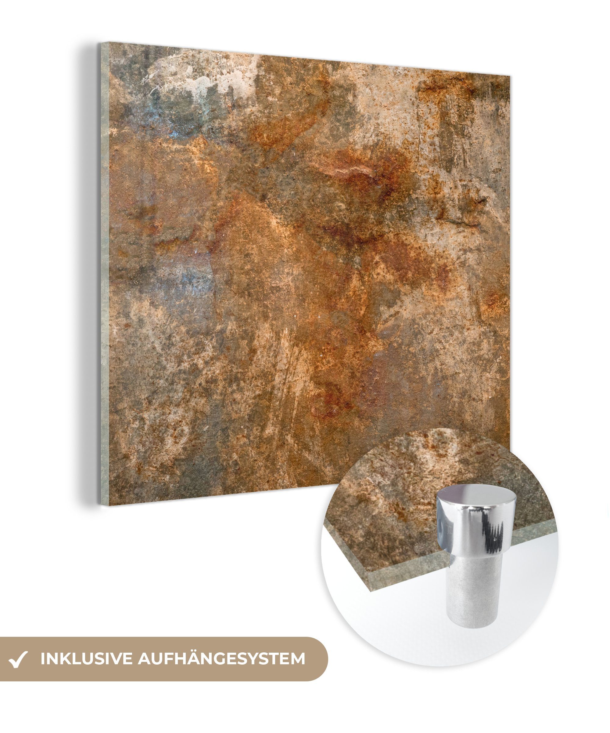 Foto Wanddekoration St), - Glas Acrylglasbild Rost auf Wandbild - (1 Glas Glasbilder MuchoWow - Bronze, - - auf Gold Bilder