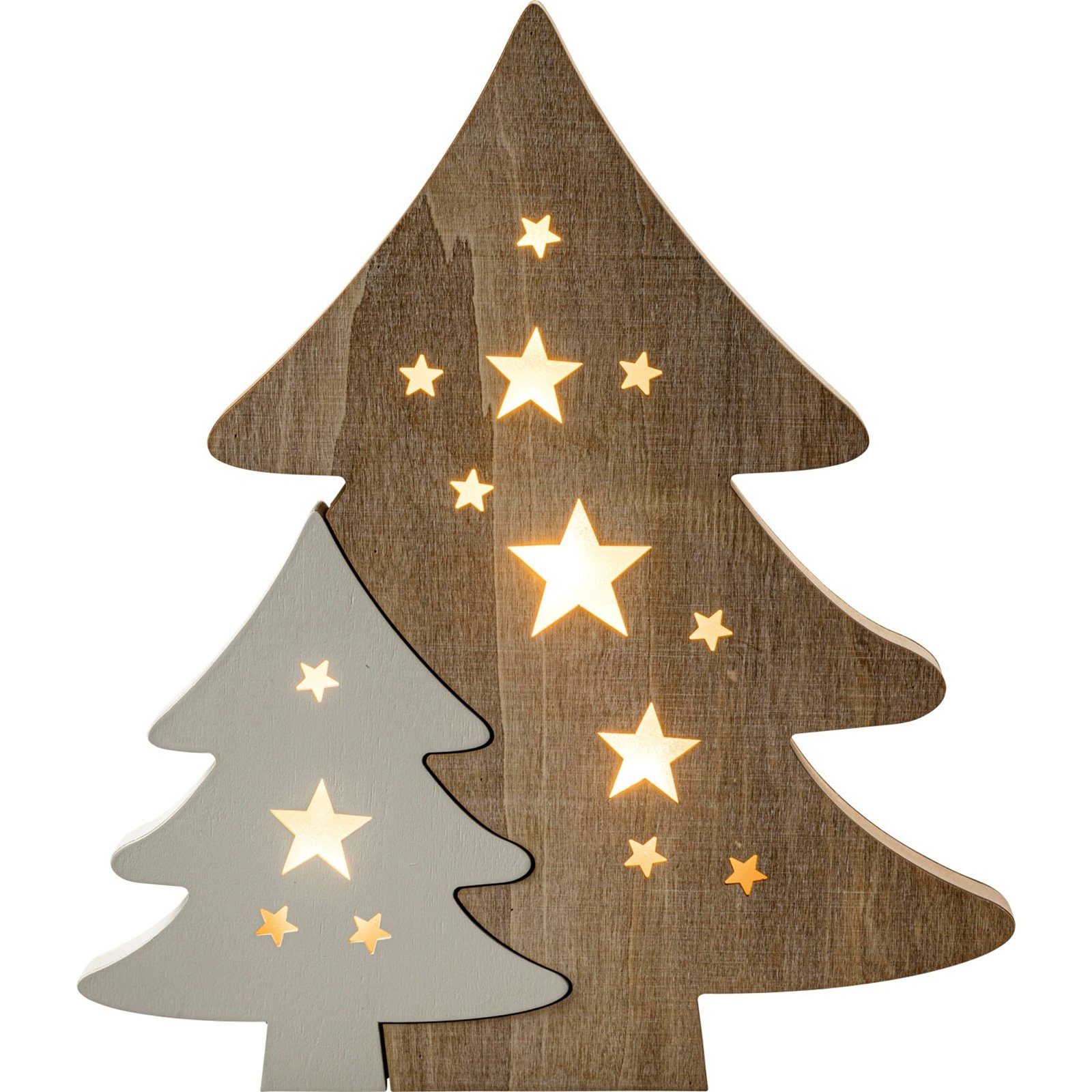 HGD Holz-Glas-Design beleuchtet Leuchtdeko Weihnachtsdeko St), (Stück, Weihnachtsfigur 1 Weihnachtsbaum LED