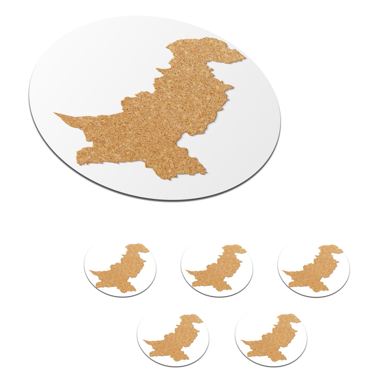 MuchoWow Glasuntersetzer Eine Illustration einer orangefarbenen Karte von Pakistan, Zubehör für Gläser, 6-tlg., Getränkeuntersetzer, Tassenuntersetzer, Korkuntersetzer, Tasse, Becher