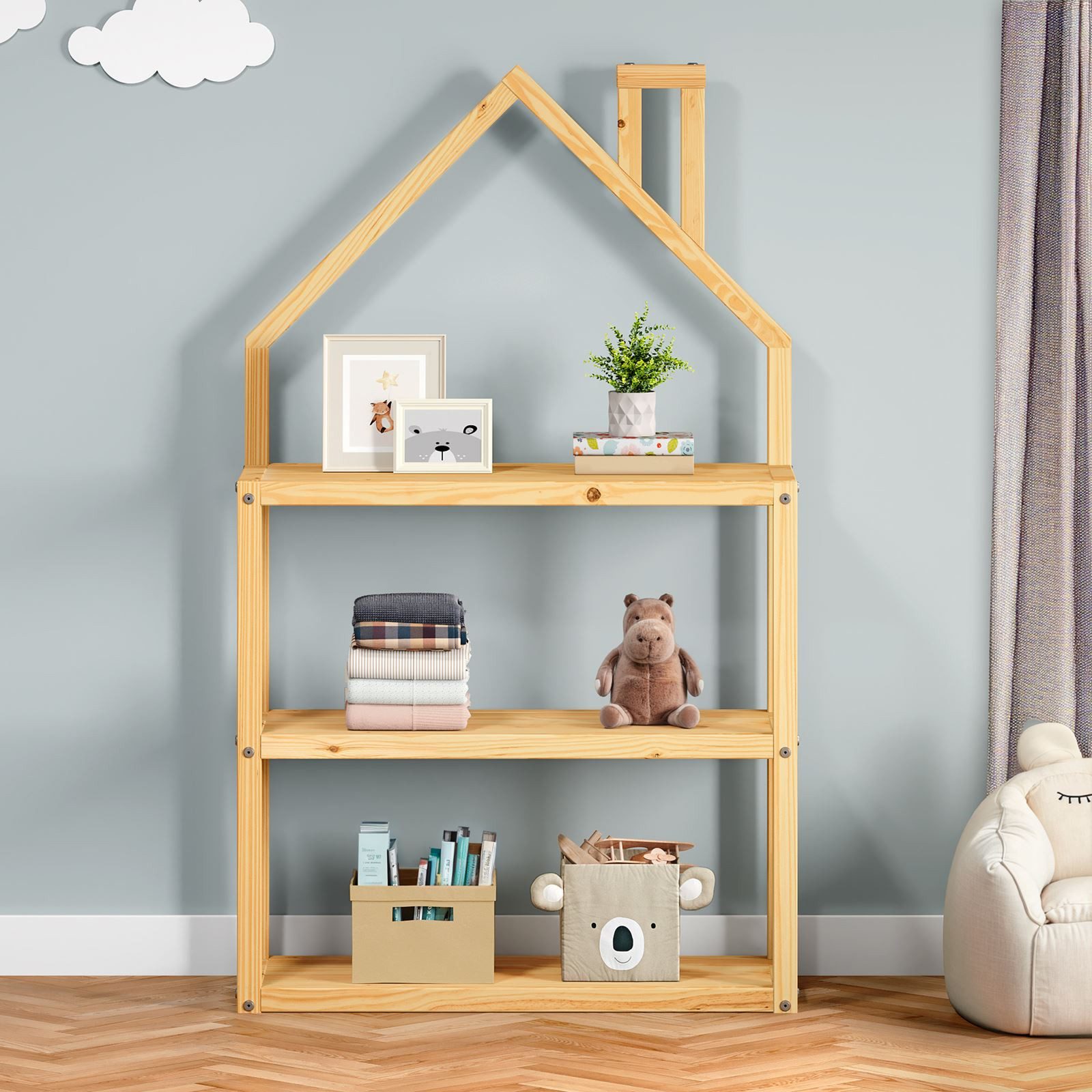 IDIMEX Kinderregal LENISE, Kinderzimmer Bücherregal in Hausform aus Massivh günstig online kaufen