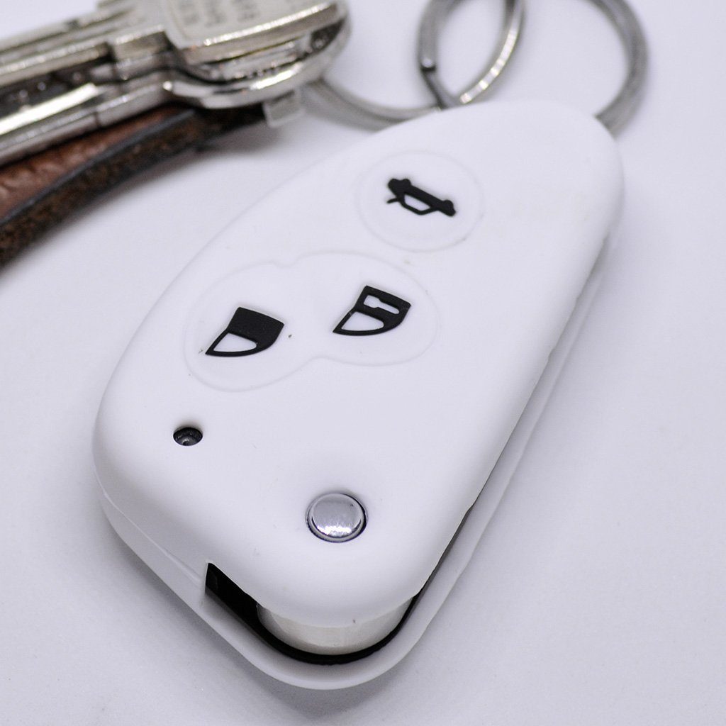 mt-key Schlüsseltasche Autoschlüssel Softcase Silikon Schutzhülle Weiß, für Alfa Romeo 156 147 GT 97-10 3 Tasten Klappschlüssel | Schlüsseltaschen