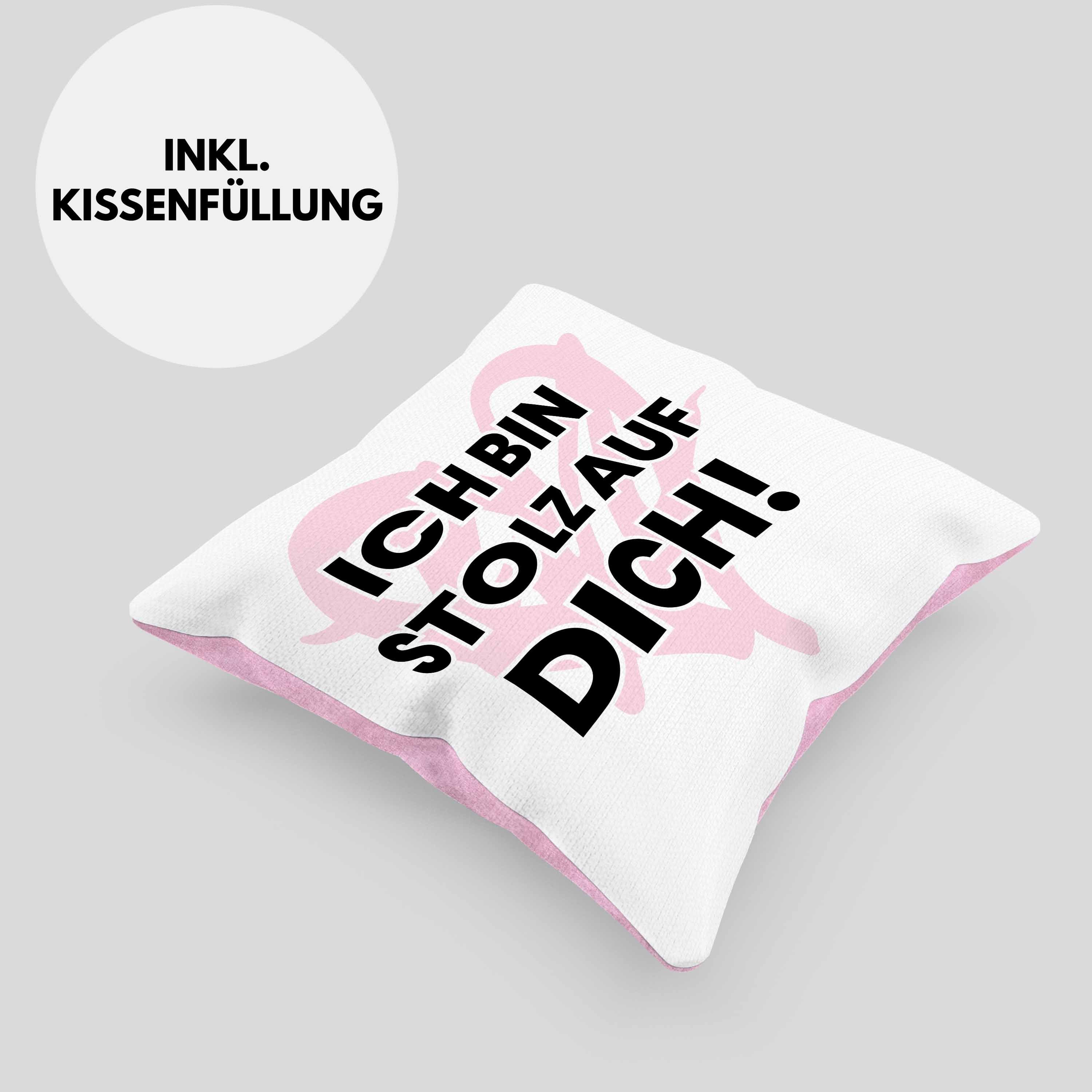 Trendation Dekokissen Dich Trendation Du mit 40x40 Es - Füllung Rosa Dekokissen Geschenk Kissen Stolz Tapfer Hast Geschafft Bin Auf Ich