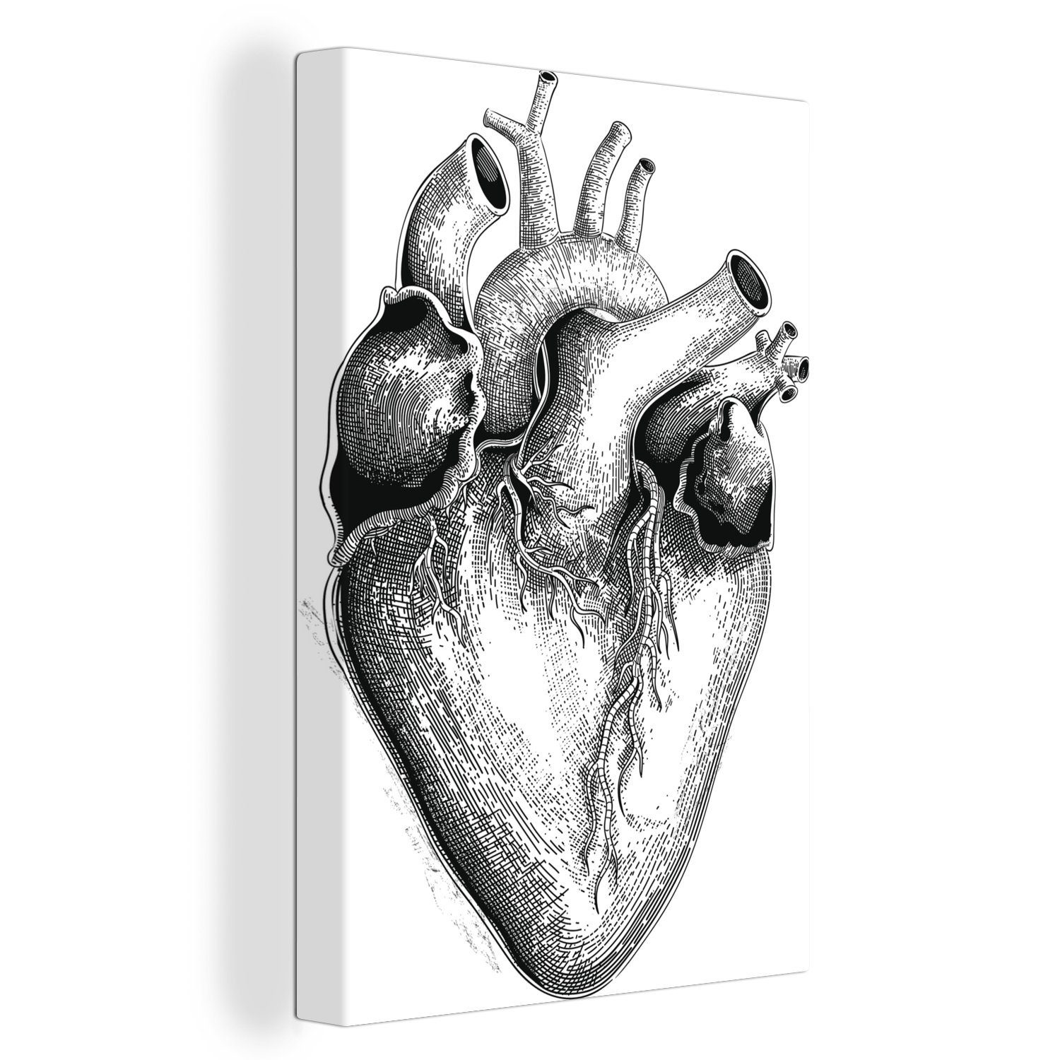 OneMillionCanvasses® Leinwandbild Eine Schwarz-Weiß-Illustration eines Herzens, (1 St), Leinwandbild fertig bespannt inkl. Zackenaufhänger, Gemälde, 20x30 cm