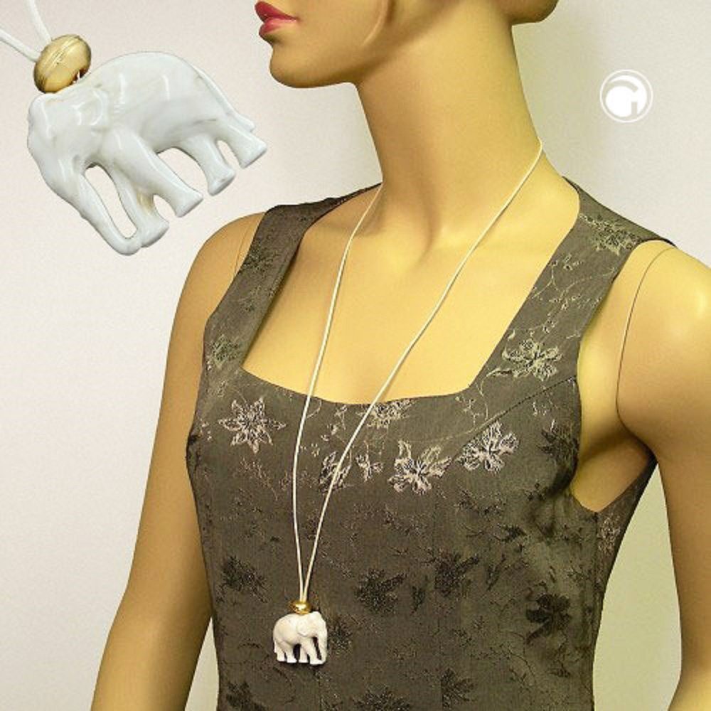 Kette 90 Damen cm, Modeschmuck für Weiß-Gold-Marmoriert Elefant unbespielt Modeschmuck Collier