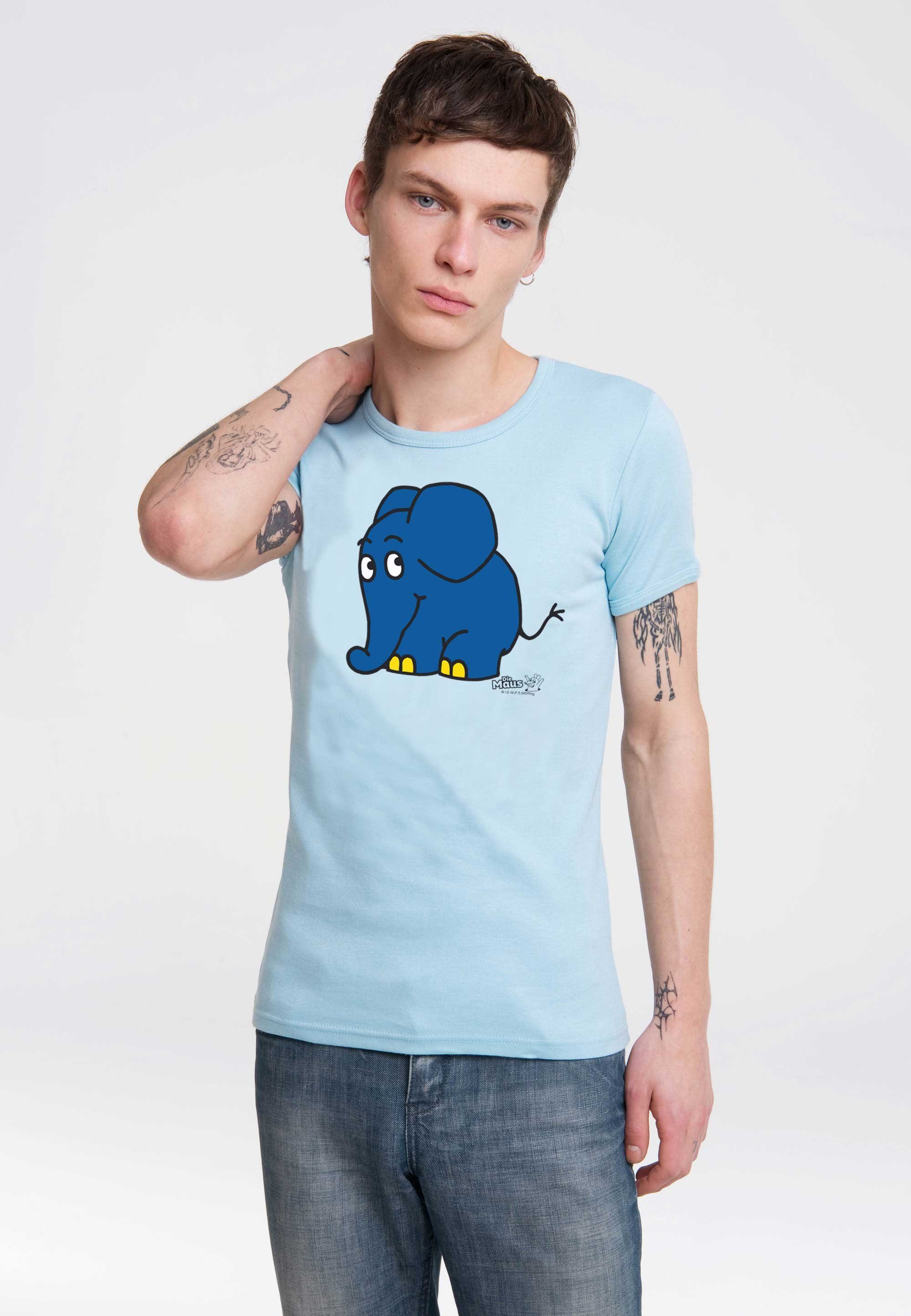 LOGOSHIRT T-Shirt Sendung Print der mit Elefant - coolem mit Maus