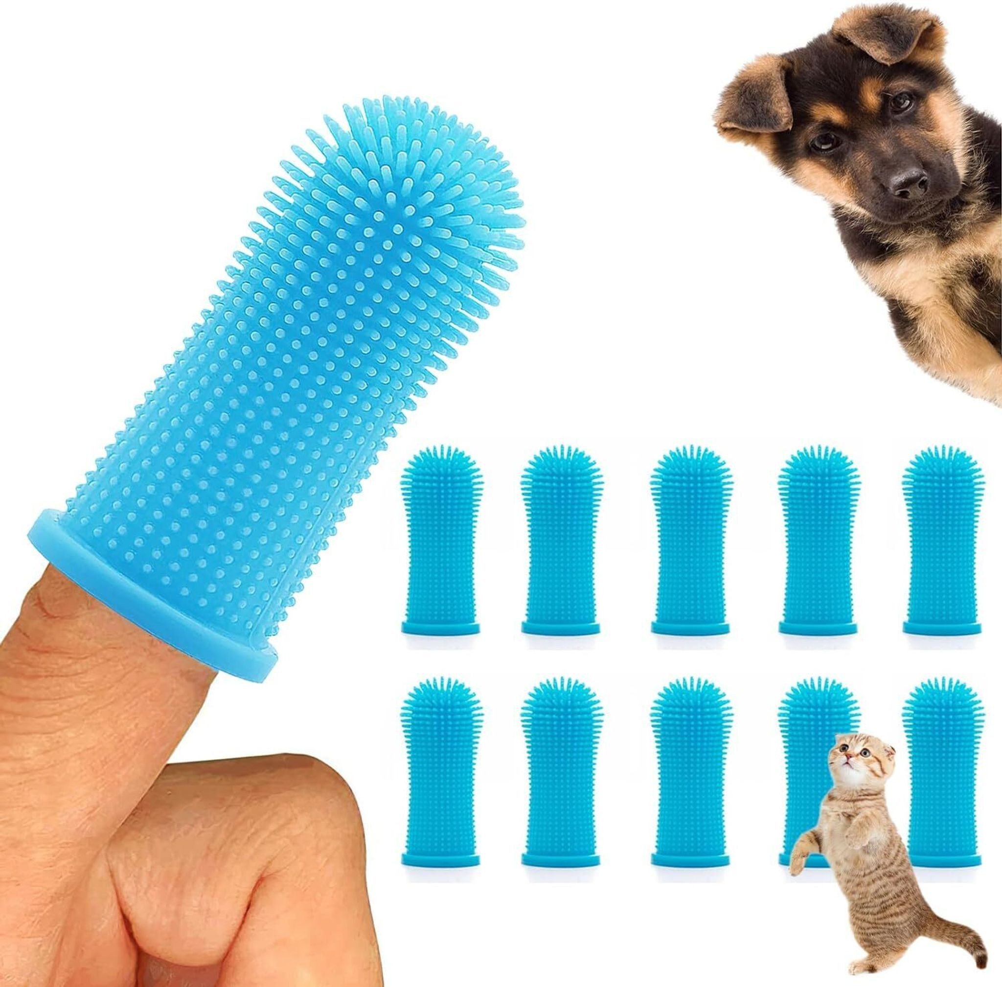 FELIXLEO Tierzahnbürste 10 Stück Zahnbürste Hund 360 Hunde Finger Zahnbürste Silikon Katze