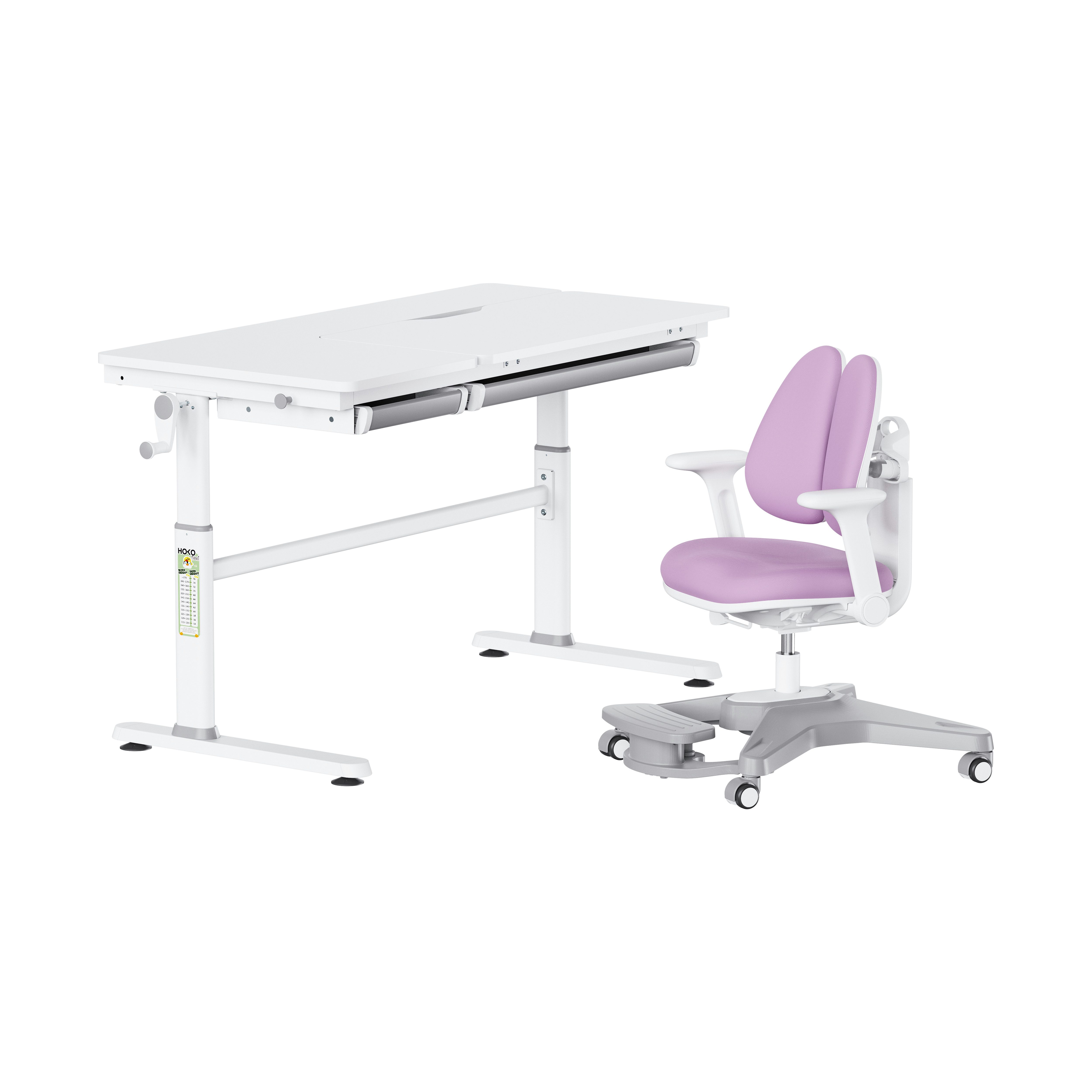HOKO Kinderschreibtisch höhenverstellbar 54-76 cm, ergonomischer Schreibtisch (für Kinder & Jugendliche, 120x60 cm, neigbare Tischplatte mit Schubladen, stabil & belastbar bis 100 kg, Weiß, Holzfarben)