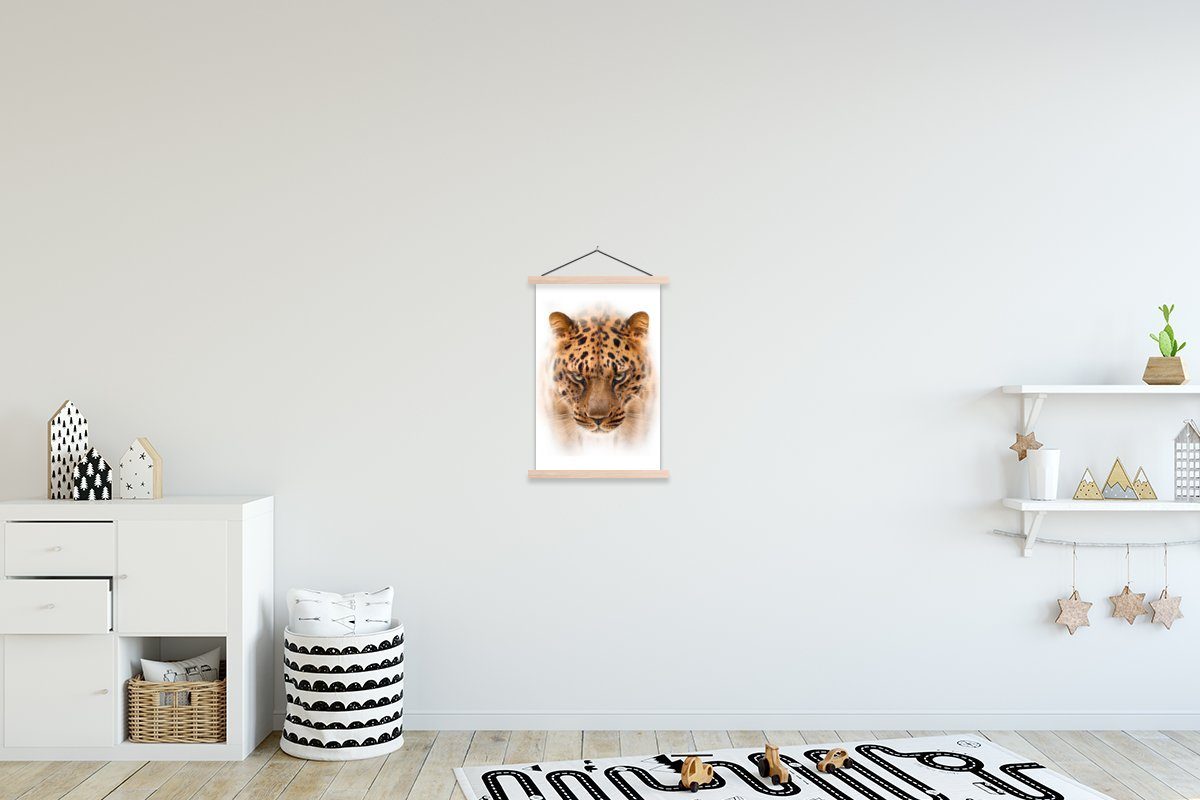 MuchoWow Poster Leopard - Kopf - Weiß, (1 St), Posterleiste, Textilposter für Wohnzimmer, Bilderleiste, Magnetisch
