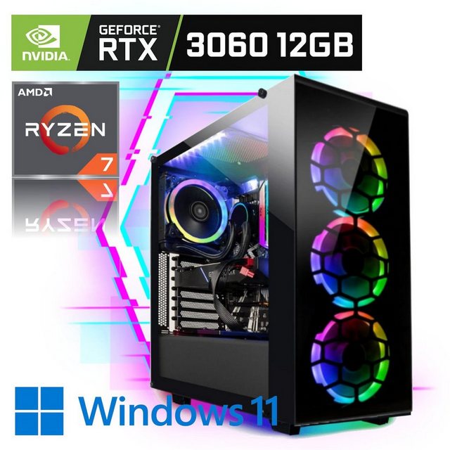 Meinpc Liquid 5700X RTX 3060 [OBS] Gaming-PC (AMD Ryzen 7 5700X, Nvidia GeForce RTX 3060 12GB, 32 GB RAM, 2000 GB HDD, 500 GB SSD, Wasserkühlung, Windows 11 Pro)