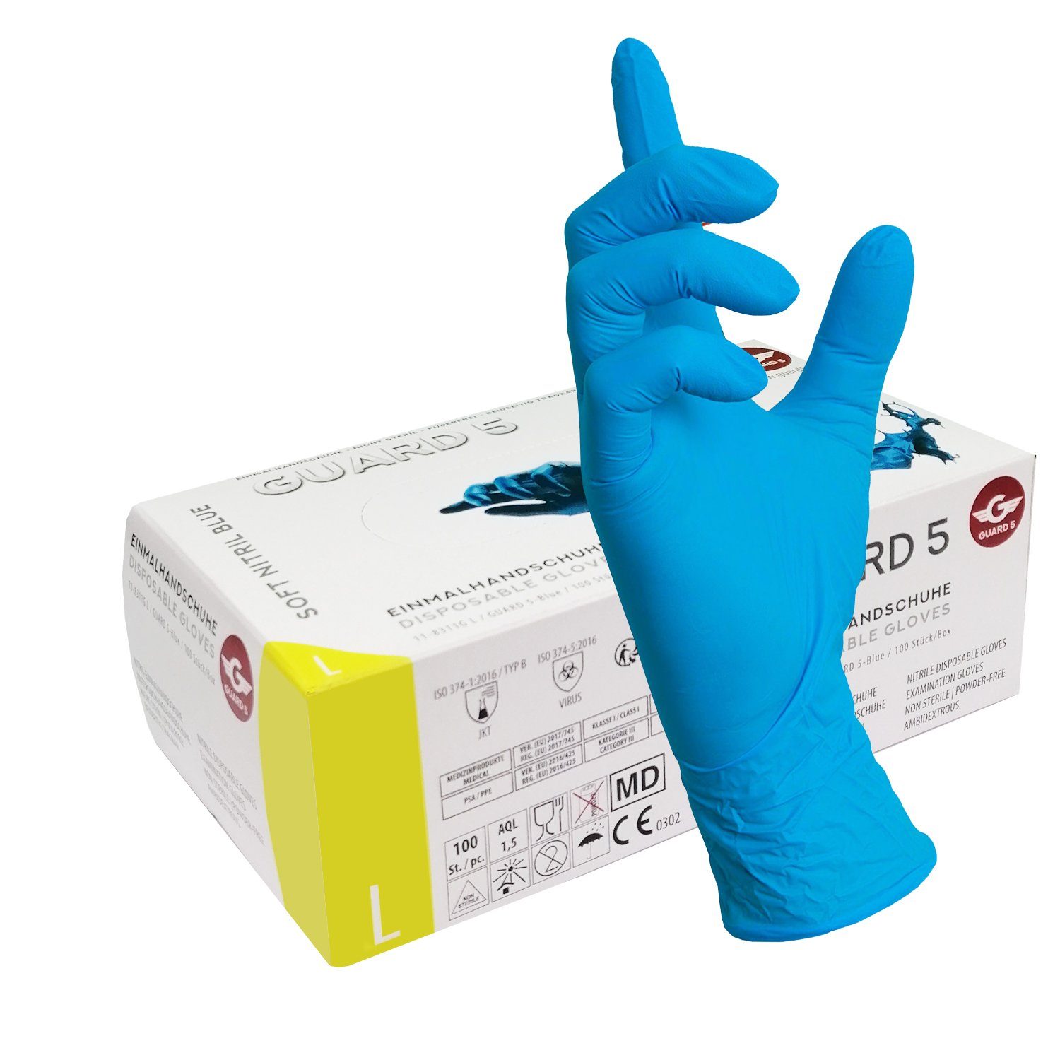 GUARD 5 Одноразовые перчатки 100er Box blaue Одноразовые перчатки / Einmalhandschuhe (Art.118311) beidseitig tragbar, Puderfrei