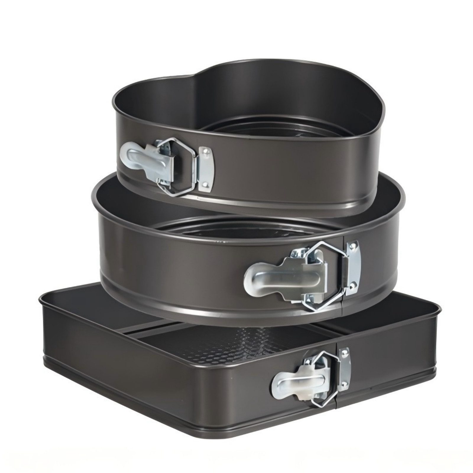 Kityhome Springform Kuchenform Backform Set 3tlg 24 26 28 cm,antihaft Carbonstahl, (3-tlg), eckig,rund,herzförmig(11/10.2/9.4in),hitzebeständig bis 220°C