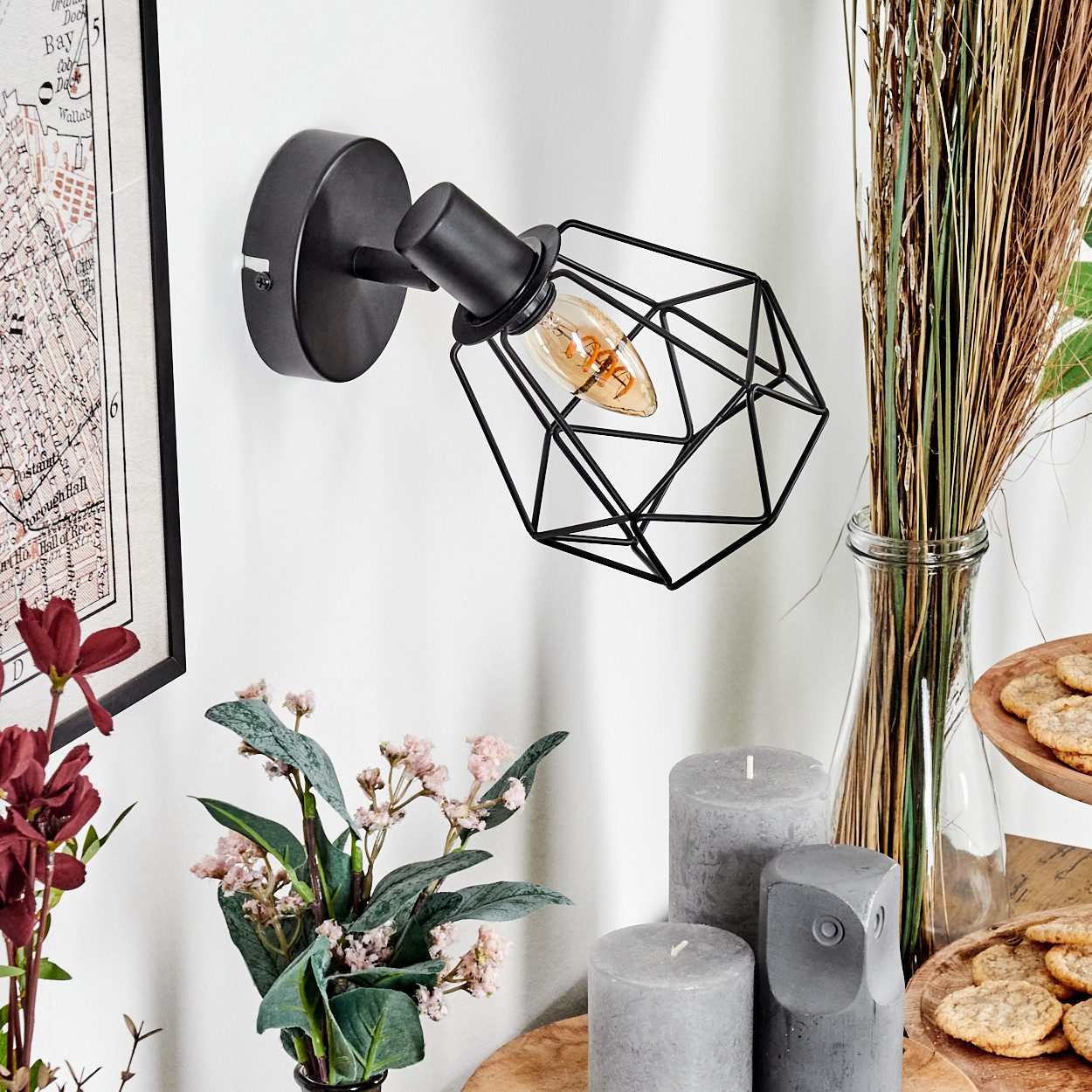 hofstein Deckenleuchte Wandlampe aus Metall in Schwarz mit Gitterschirm, ohne Leuchtmittel, verstellbare Wandleuchte im Industrial/Retro/Vintage-Design, E14