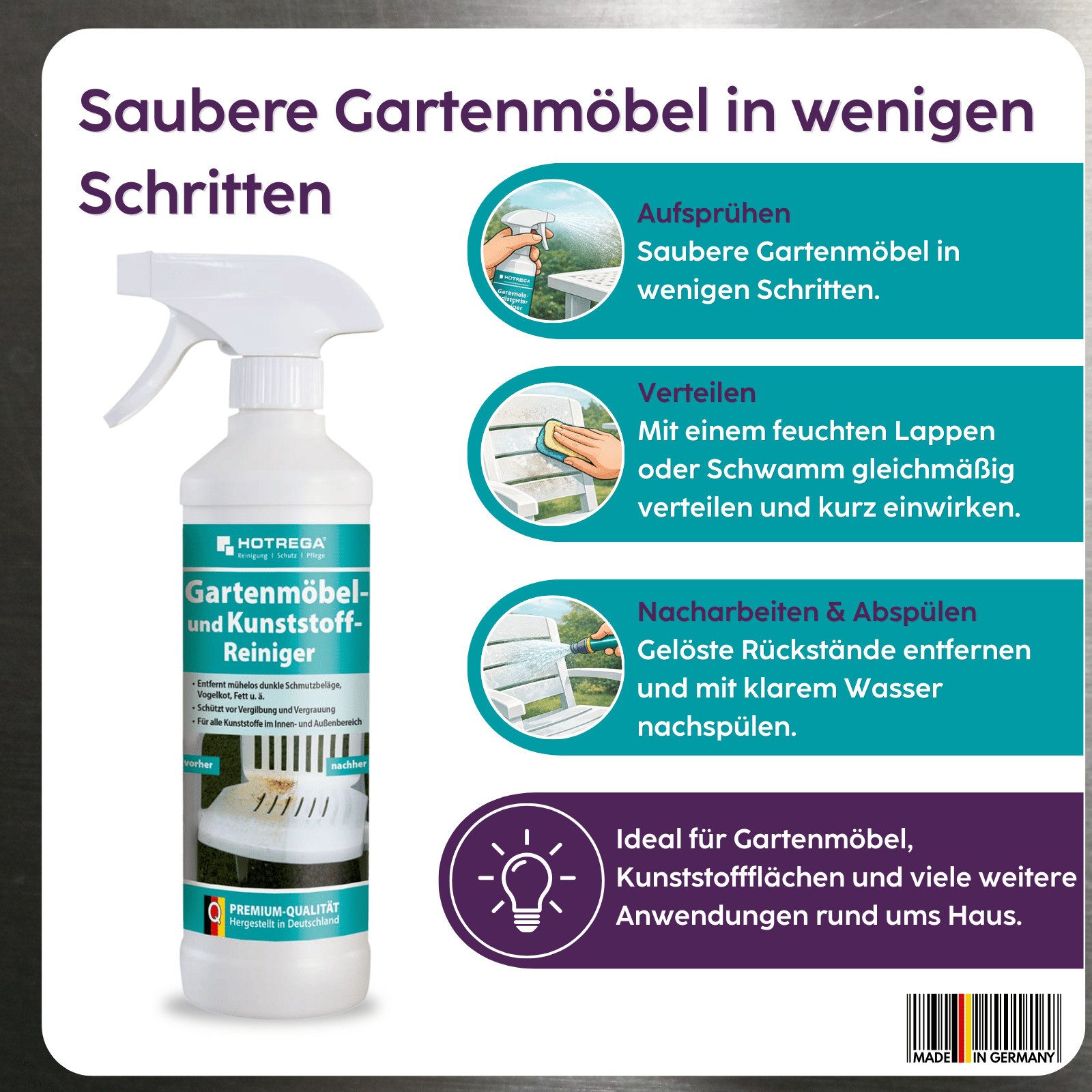 HOTREGA® Gartenmöbel Kunststoffreiniger Holzreiniger Möbelreiniger 500ml Kunststoffreiniger