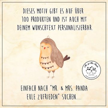 Mr. & Mrs. Panda Shopper Eule Zufrieden - Türkis Pastell - Geschenk, Wortspiel lustig, Shopper (1-tlg), Vielseitig nutzbar