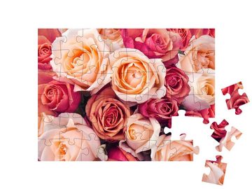 puzzleYOU Puzzle Rosa, orange und pfirsichfarbene Rosen, 48 Puzzleteile, puzzleYOU-Kollektionen Rosen, Blumen, Blumen & Pflanzen