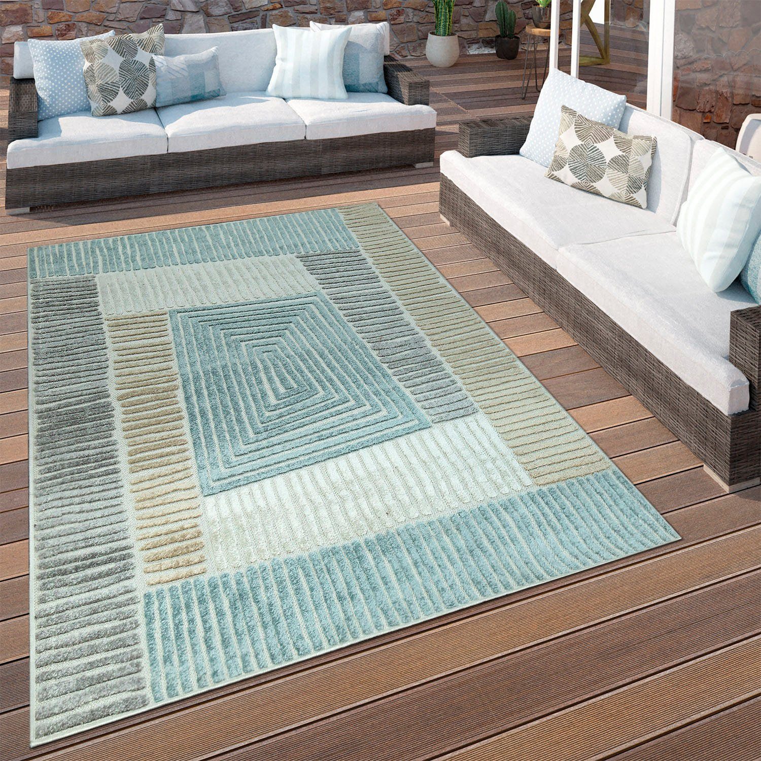 Teppich Stilo Outdoor Höhe: beige In- Home, mm, 12 Paco geeignet, 850, Wohnzimmer rechteckig, und