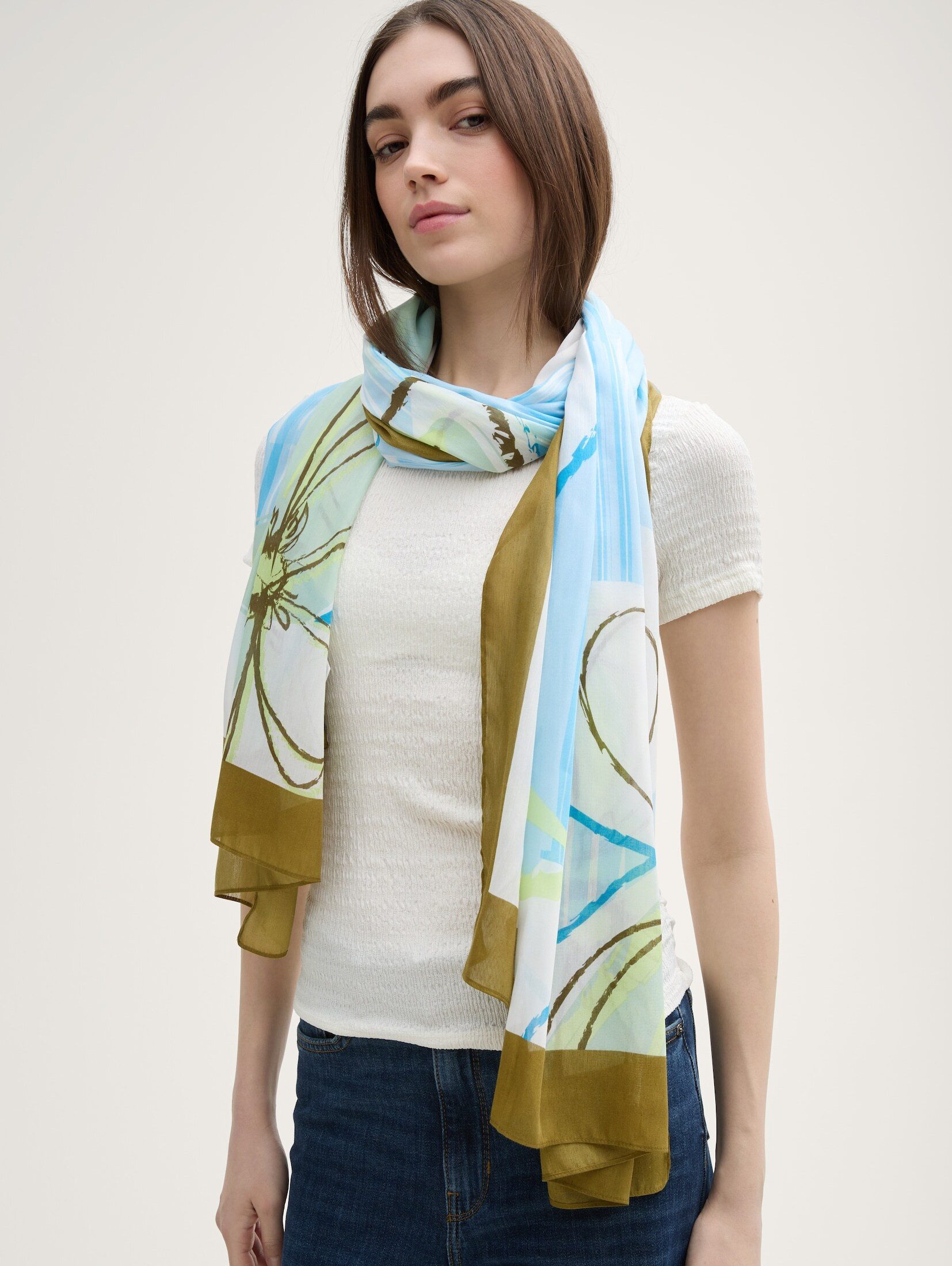 TOM TAILOR Denim Strickschal Accessoire, Halstuch mit Blumenmuster