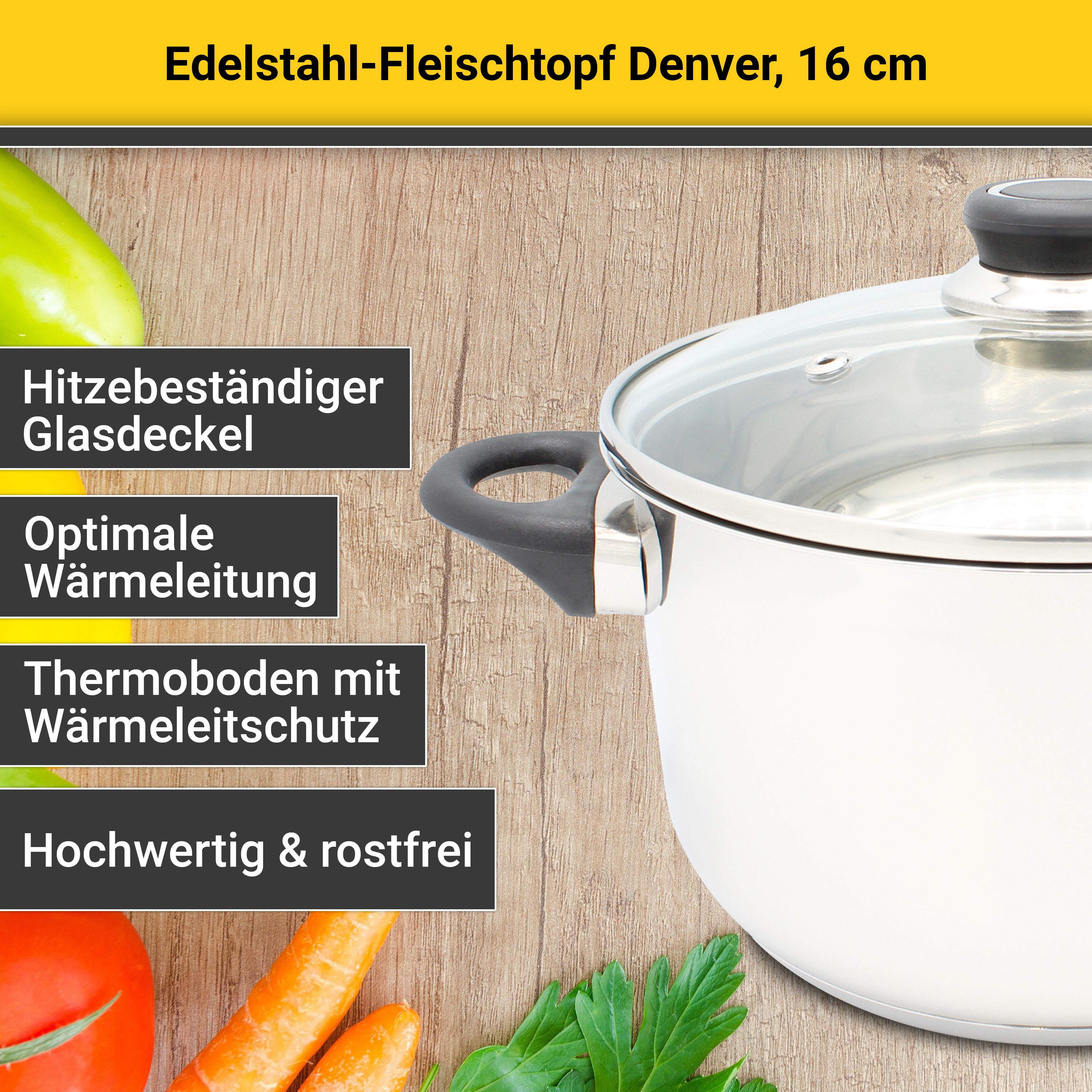 Krüger Fleischtopf Denver, Edelstahl, 3-Schichten-Thermoboden, Induktion