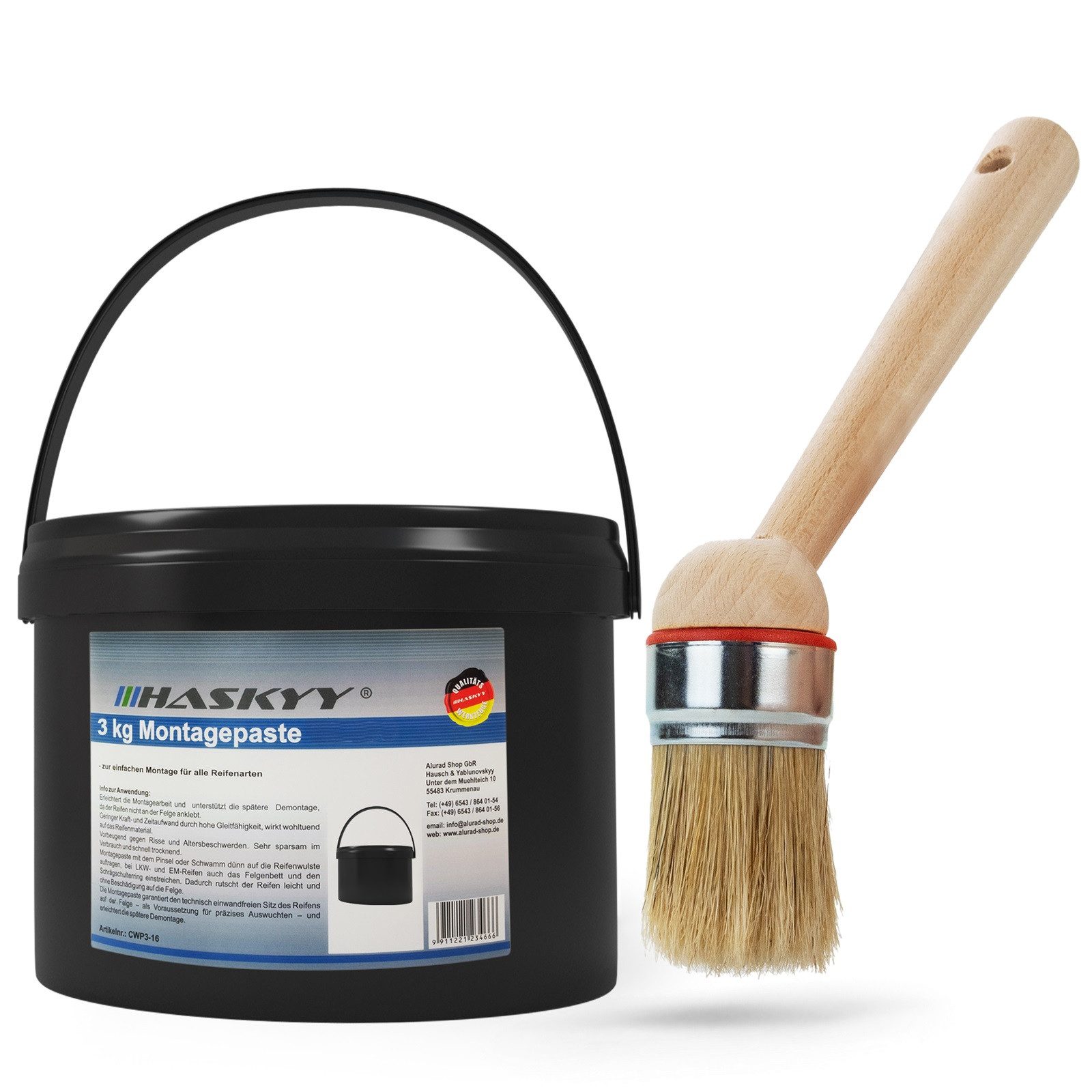 Reifenmontagemaschine Reifenmontage Paste 3kg Schwarz inkl. Pinsel kurz 22 cm Reifen Montage