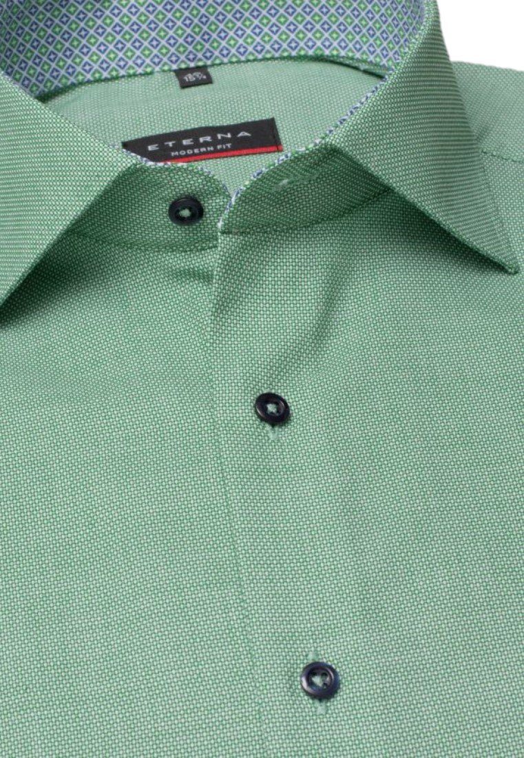 grün-weiß mit Kurzarmhemd Eterna Tasche strukturiertes Kurzarmhemd unifarben