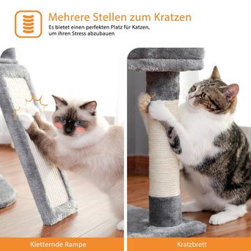 purplerain Kratzbaum Mehrstöckiger Katzenturm für Wohnungskatzen, Grau, 105cm Höhe