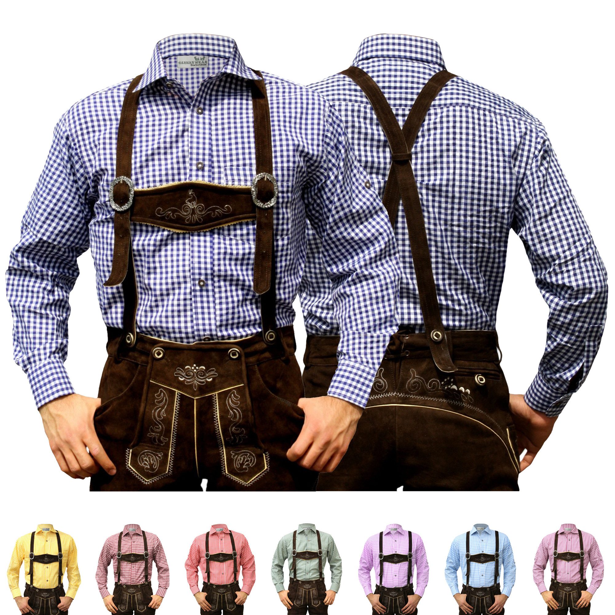 Trachtenhemd German Wear - Karo Design Mit Hirsch Stickerei
