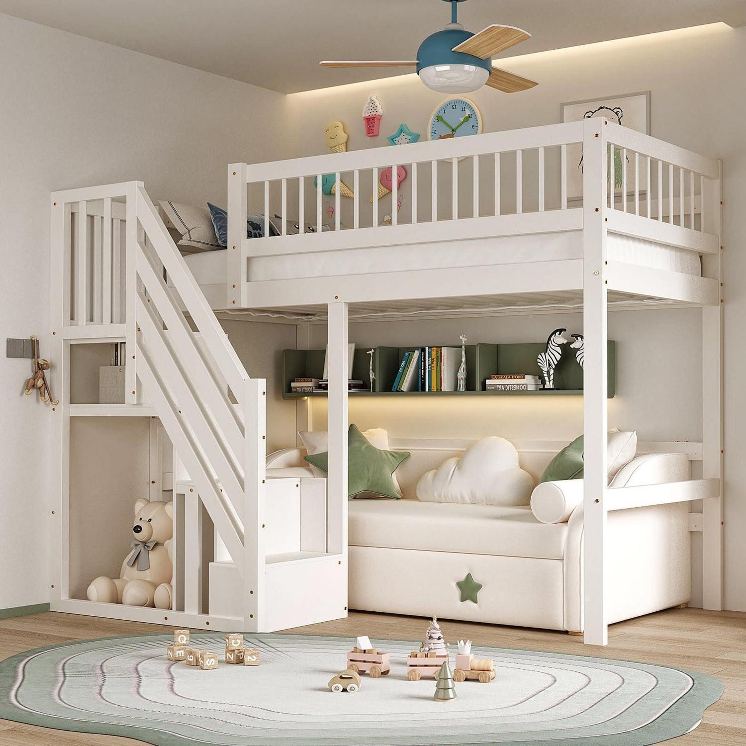 LuxusKollektion Etagenbett Etagenbett 90x200 Massivholz mit Stauraum Weiss (1-St)