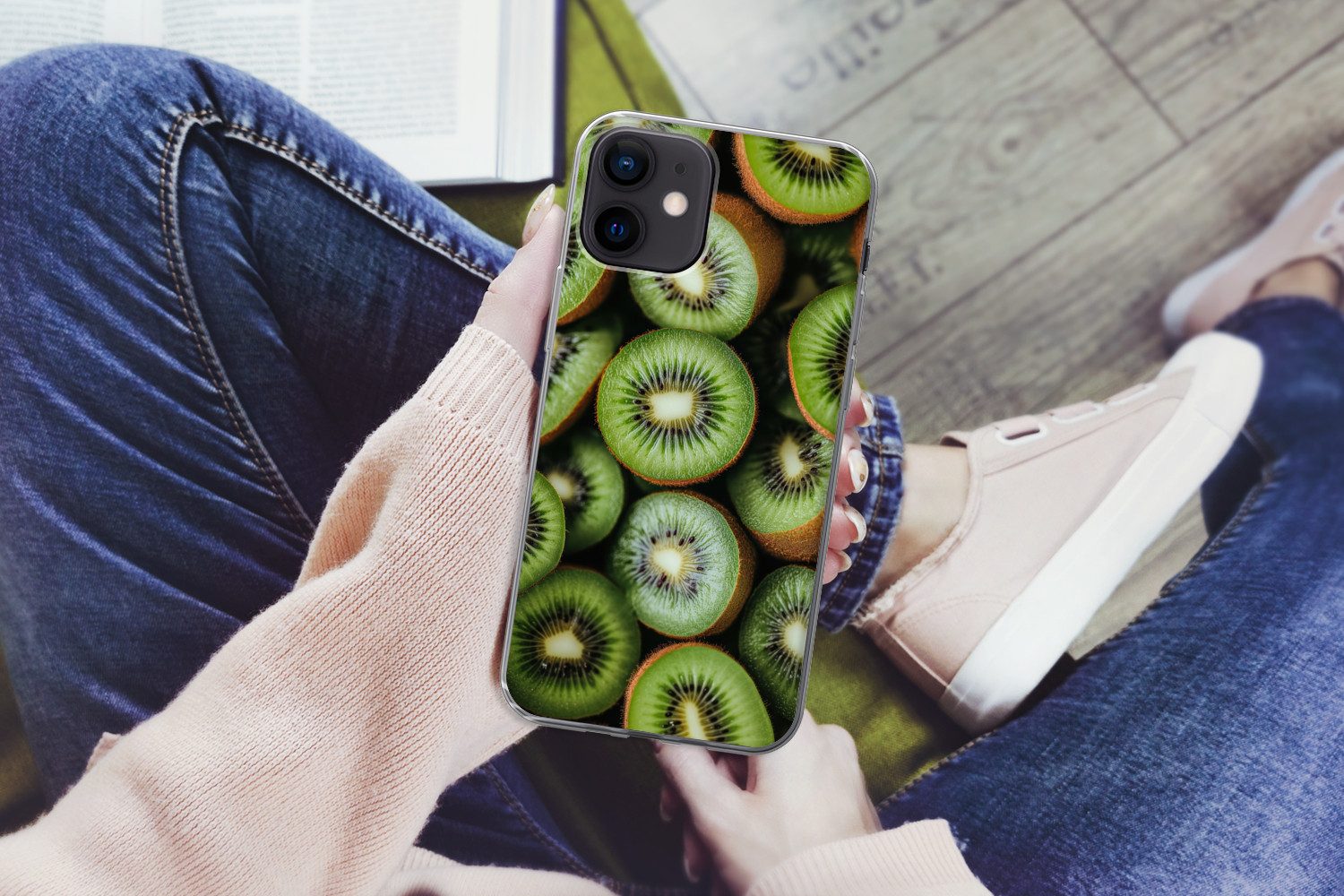MuchoWow Handyhülle für Apple iPhone 12 Kiwi - Obst - Grün, Smartphone-Bumper, Print, Handy Schutzhülle Dünn