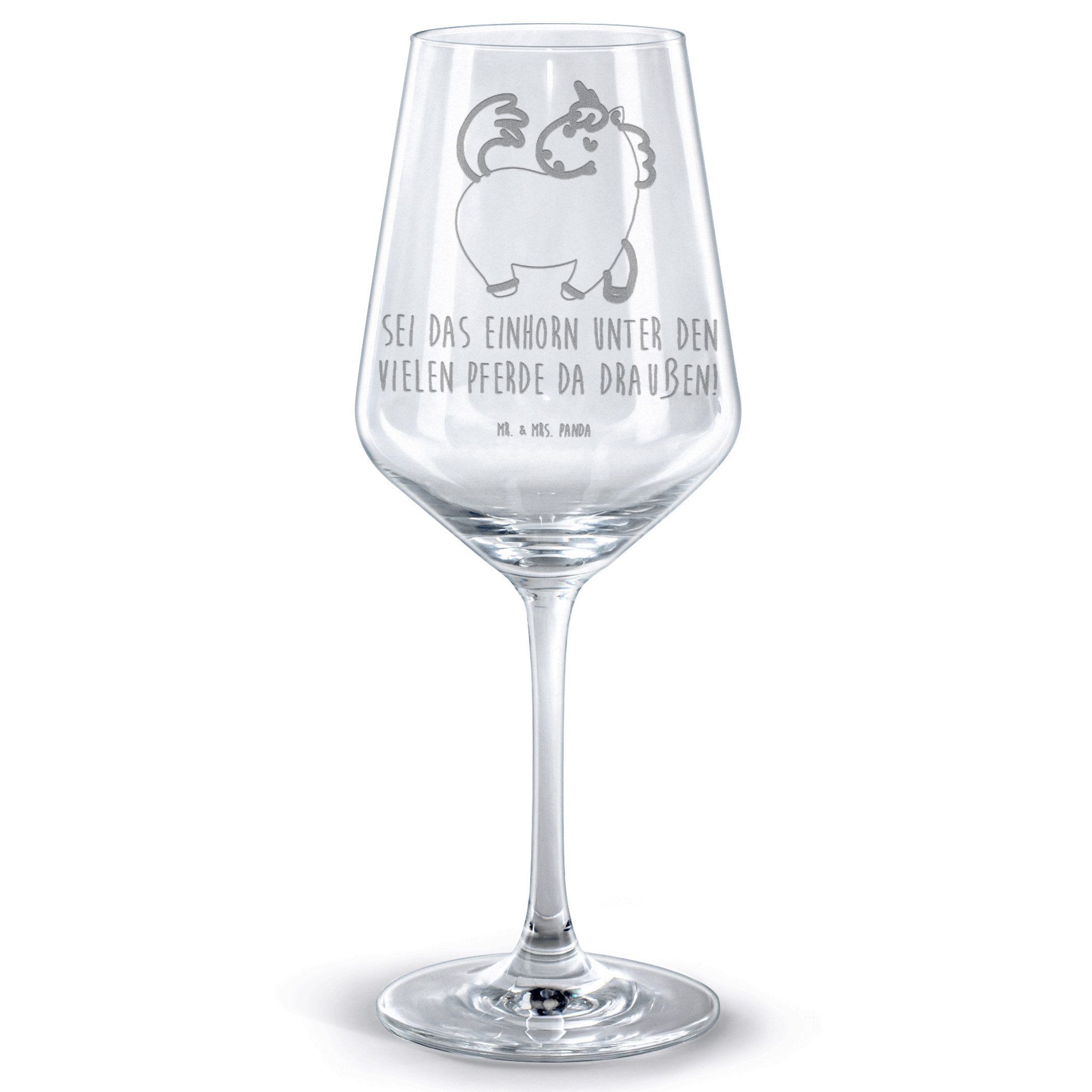 Mr. & Mrs. Panda Rotweinglas Einhorn Stolzieren - Transparent - Geschenk, Hochwertige Weinaccessoi, Premium Glas, Luxuriöse Gravur