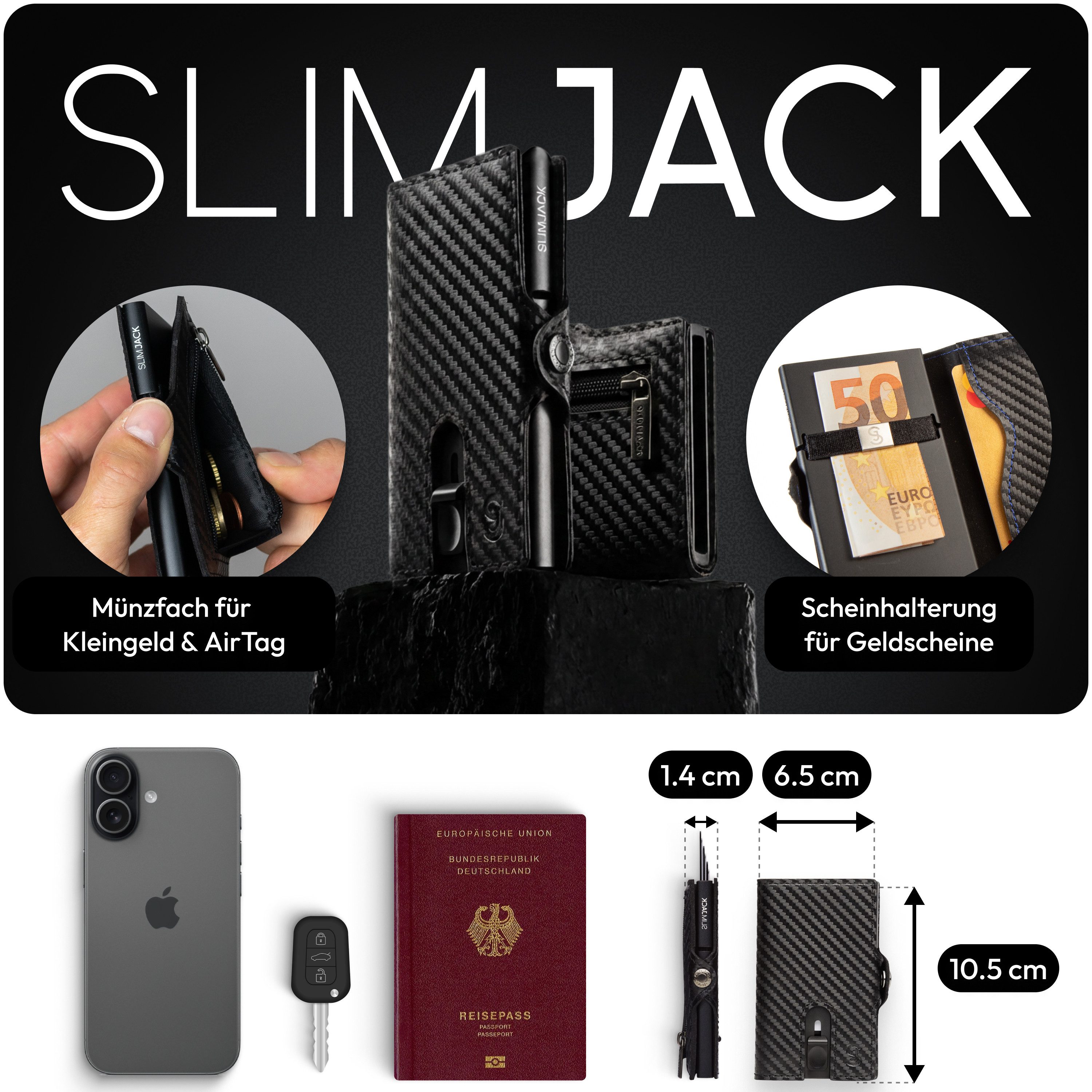 SLIMJACK Mini Geldbörse Herren - echt Leder - Münzfach RFID-Schutz - Cardholder - Slim Wallet (Portmonee), - Mini Geldbeutel - Portemonnaie - Kartenhalter - Kre – Bild 5 von 5