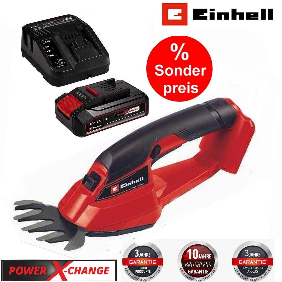 Einhell Akku-Gras- und Strauchscherenset Akku Grasschere GC-AGS 18 Li- 18V,mit Akku 2.5 Ah + Ladegerät